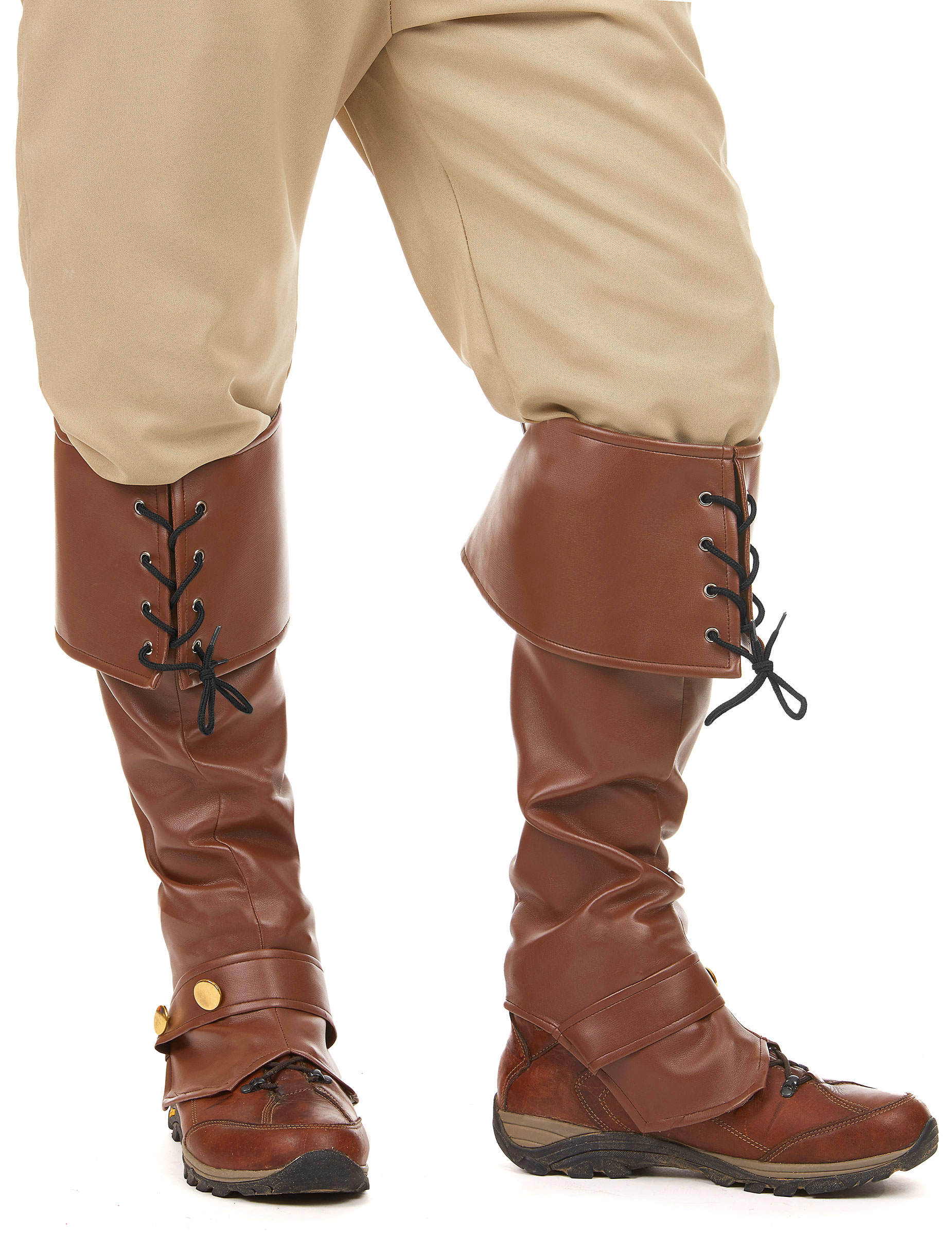 Sur-bottes marron simili cuir lacets et lanière cloutée adulte