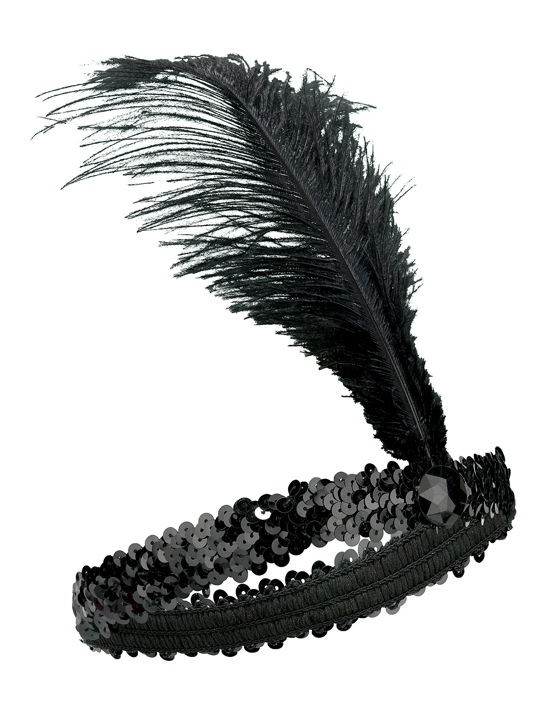 Bandeau Charleston à sequins et plume noir femme