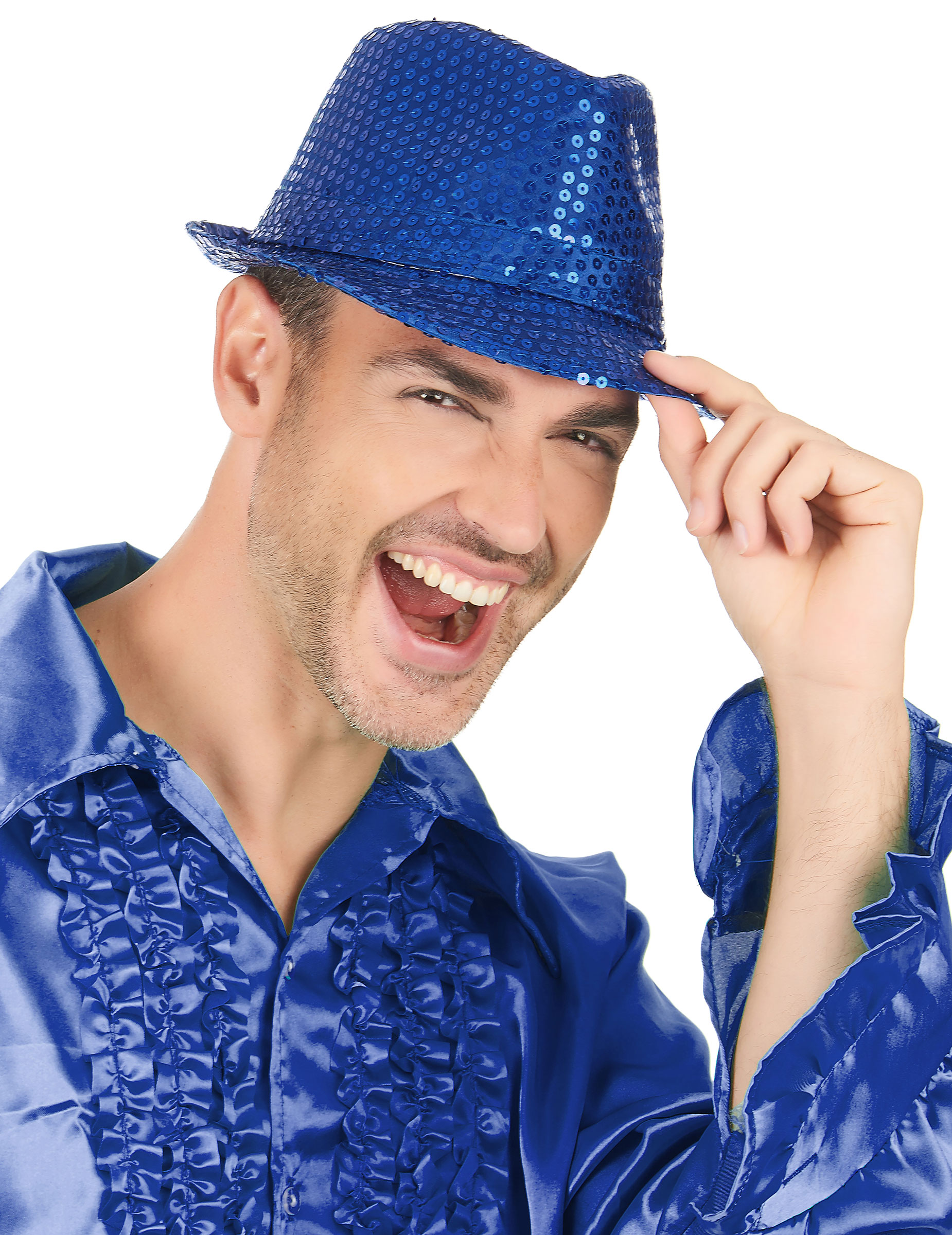 Chapeau borsalino à sequins bleu foncé adulte