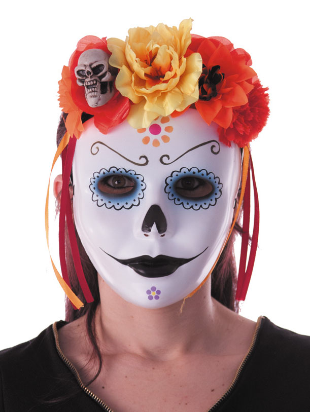 Serre-tête fleurs rouges et oranges adulte Dia de los muertos