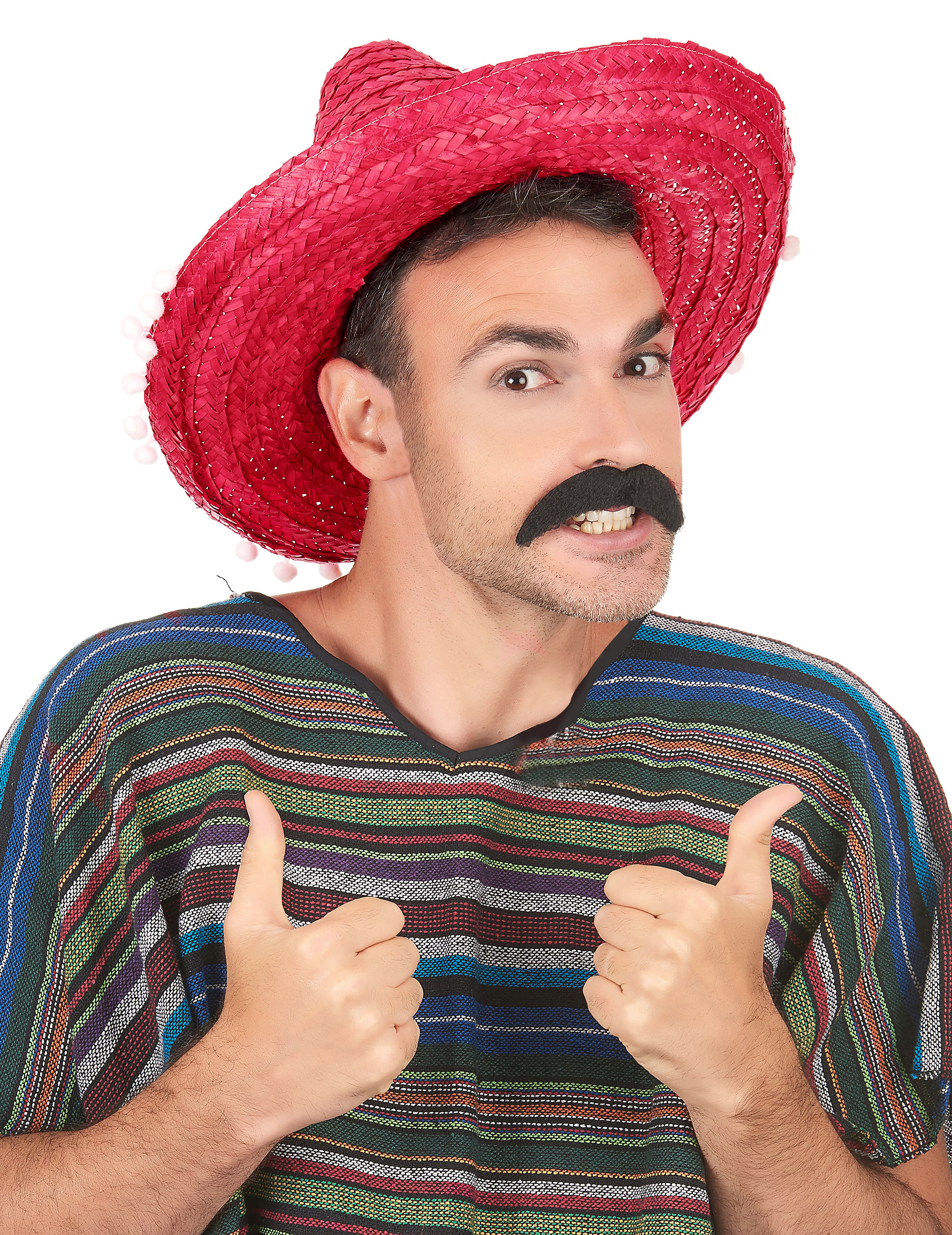 Sombrero rouge à bordure pompons adulte