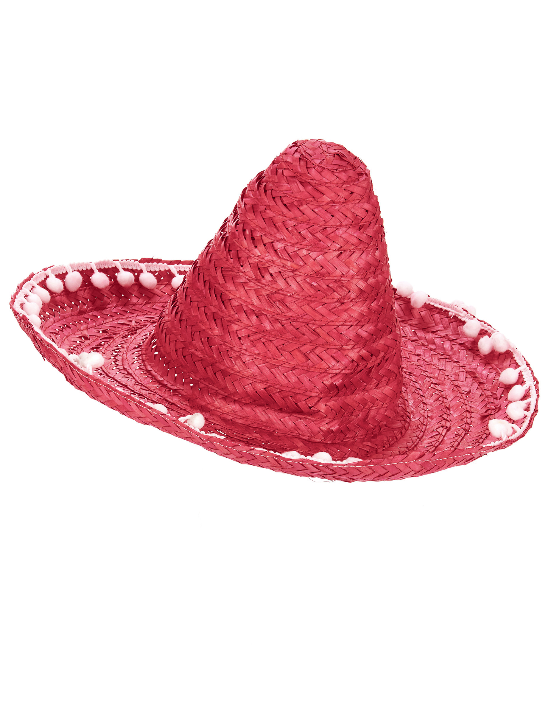 Sombrero rouge à bordure pompons adulte