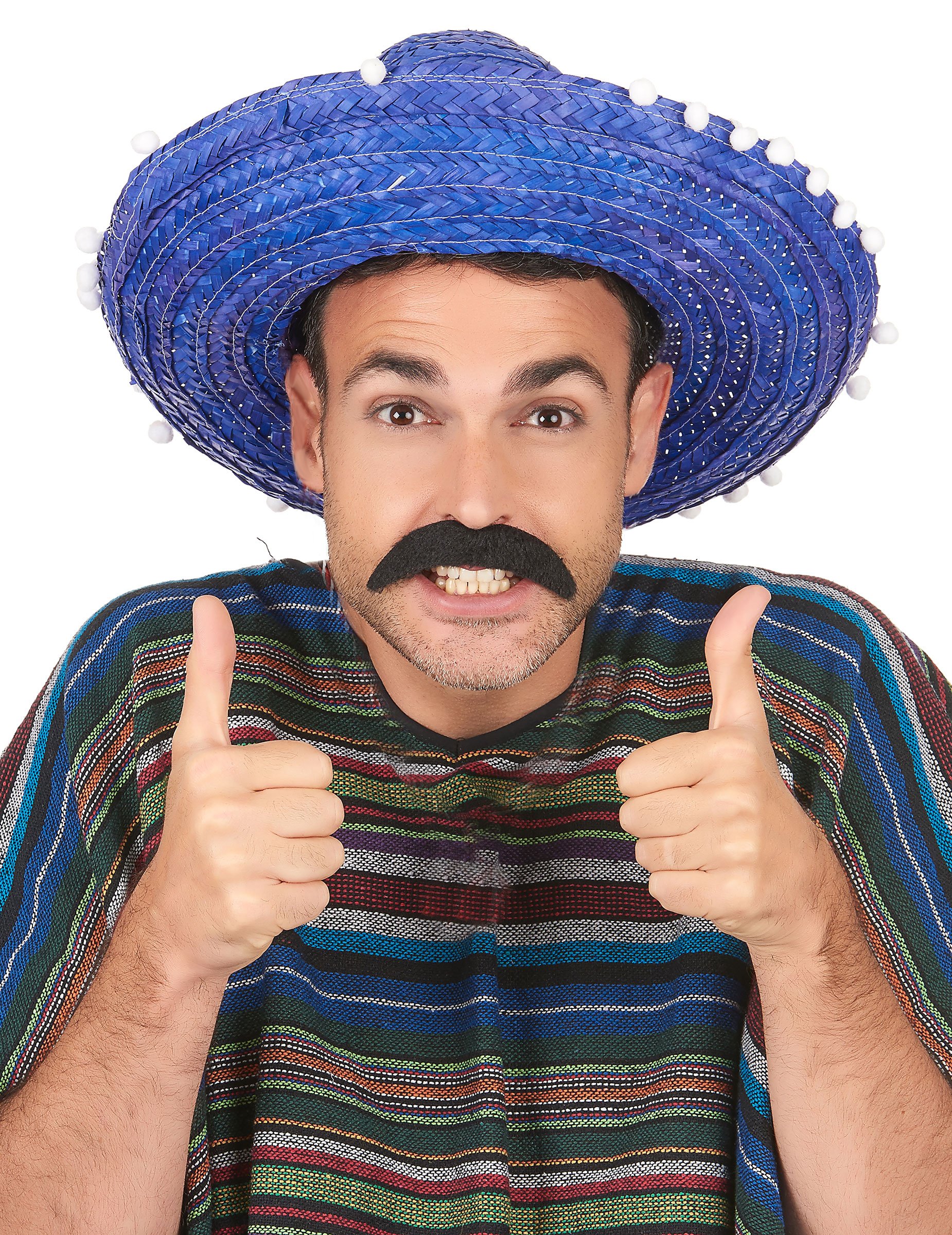 Sombrero bleu à bordure pompons adulte