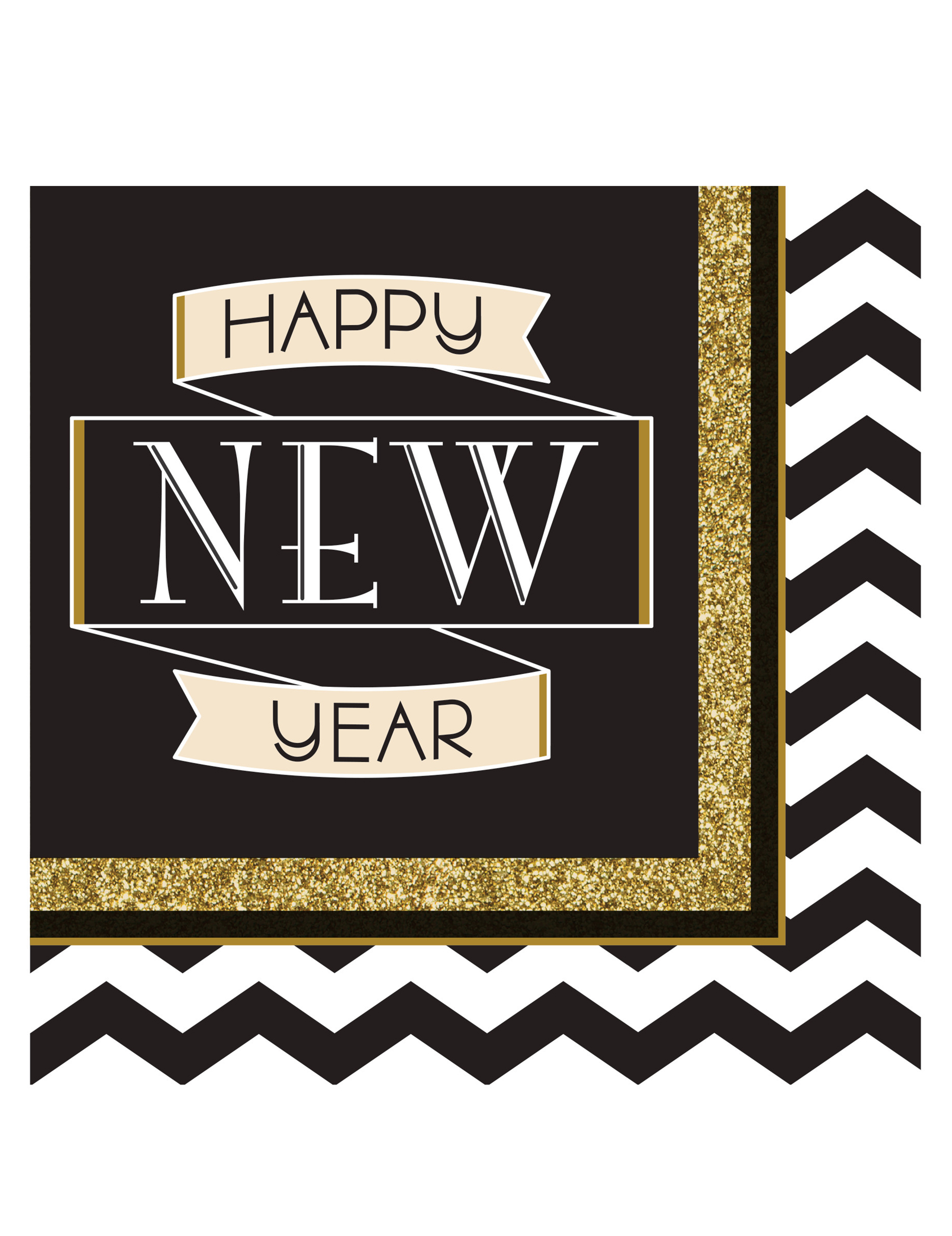 16 Serviettes en papier Happy New Year noir et or 33 x 33 cm