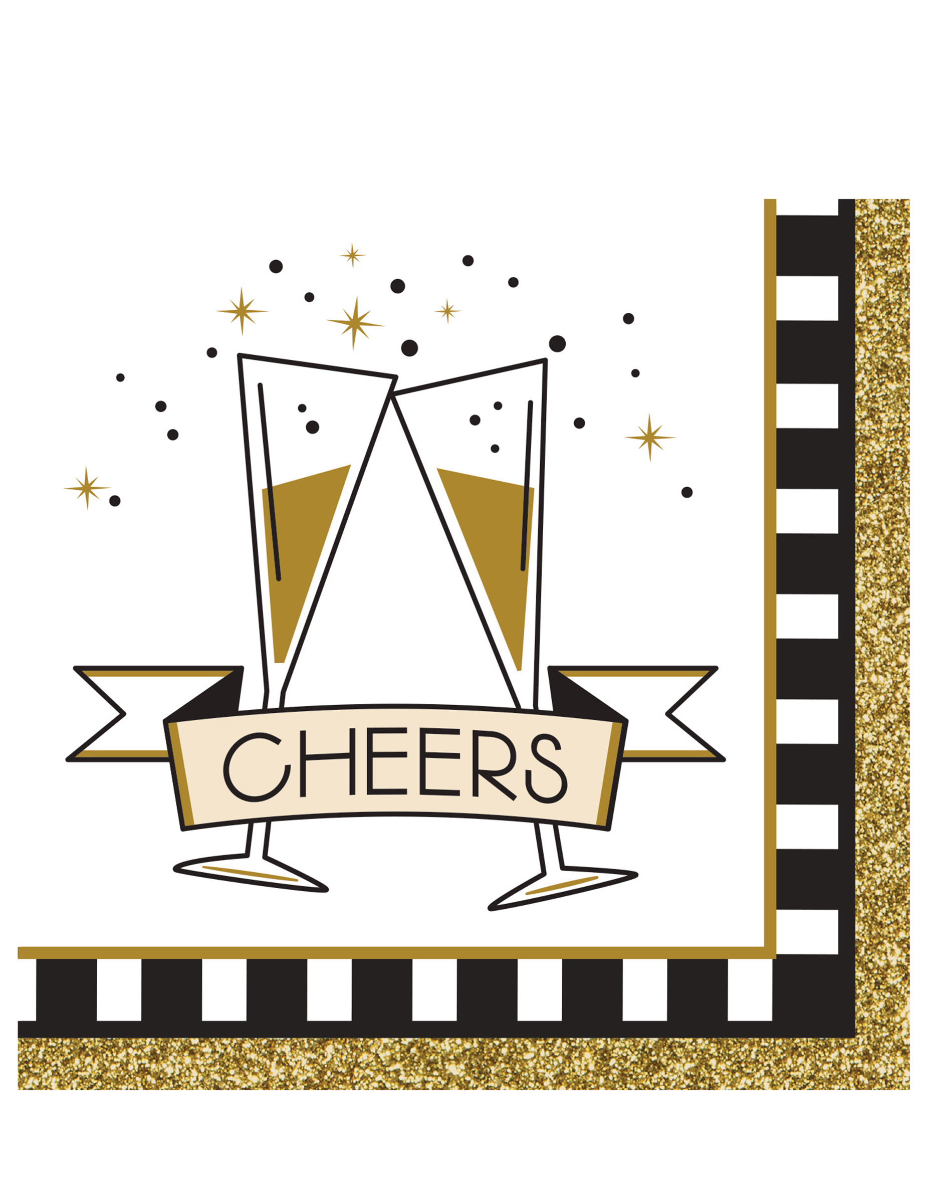 16 Petites serviettes en papier Happy New Year noir et or 25 cm