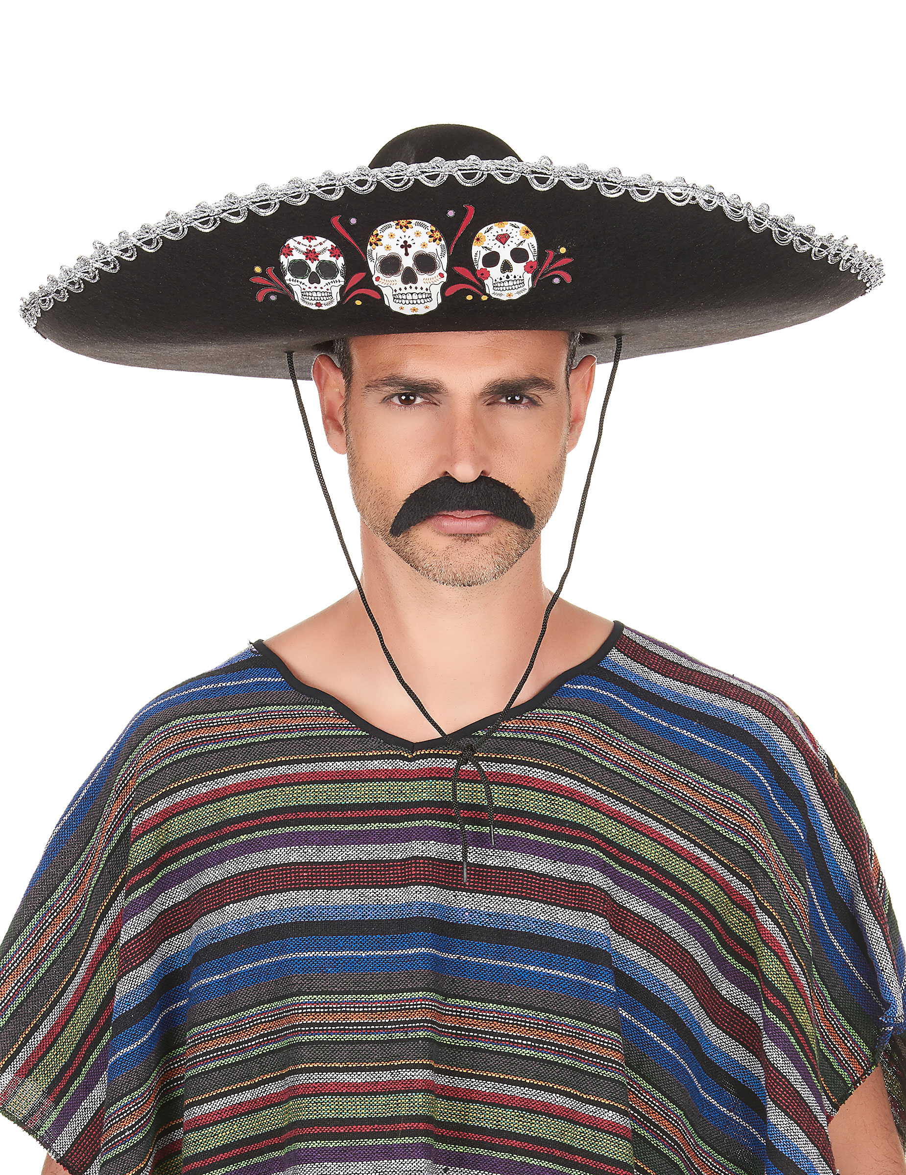 Sombrero noir Dia de Los Muertos finitions argentées adulte