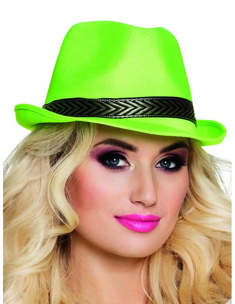 Chapeau borsalino trilby vert fluo adulte