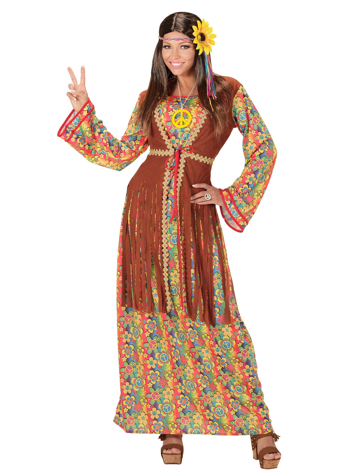 Déguisement robe longue hippie à franges femme