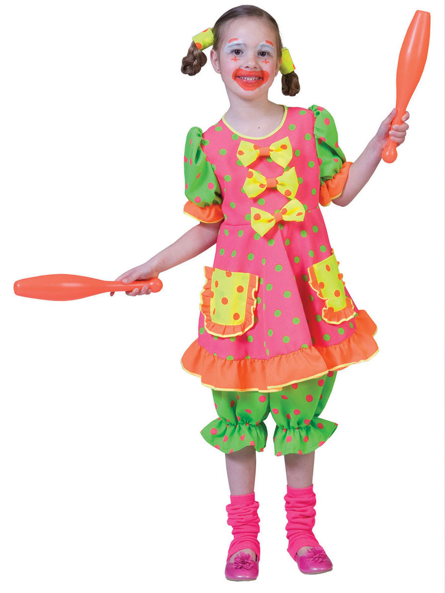 Déguisement clown fluo à pois fille