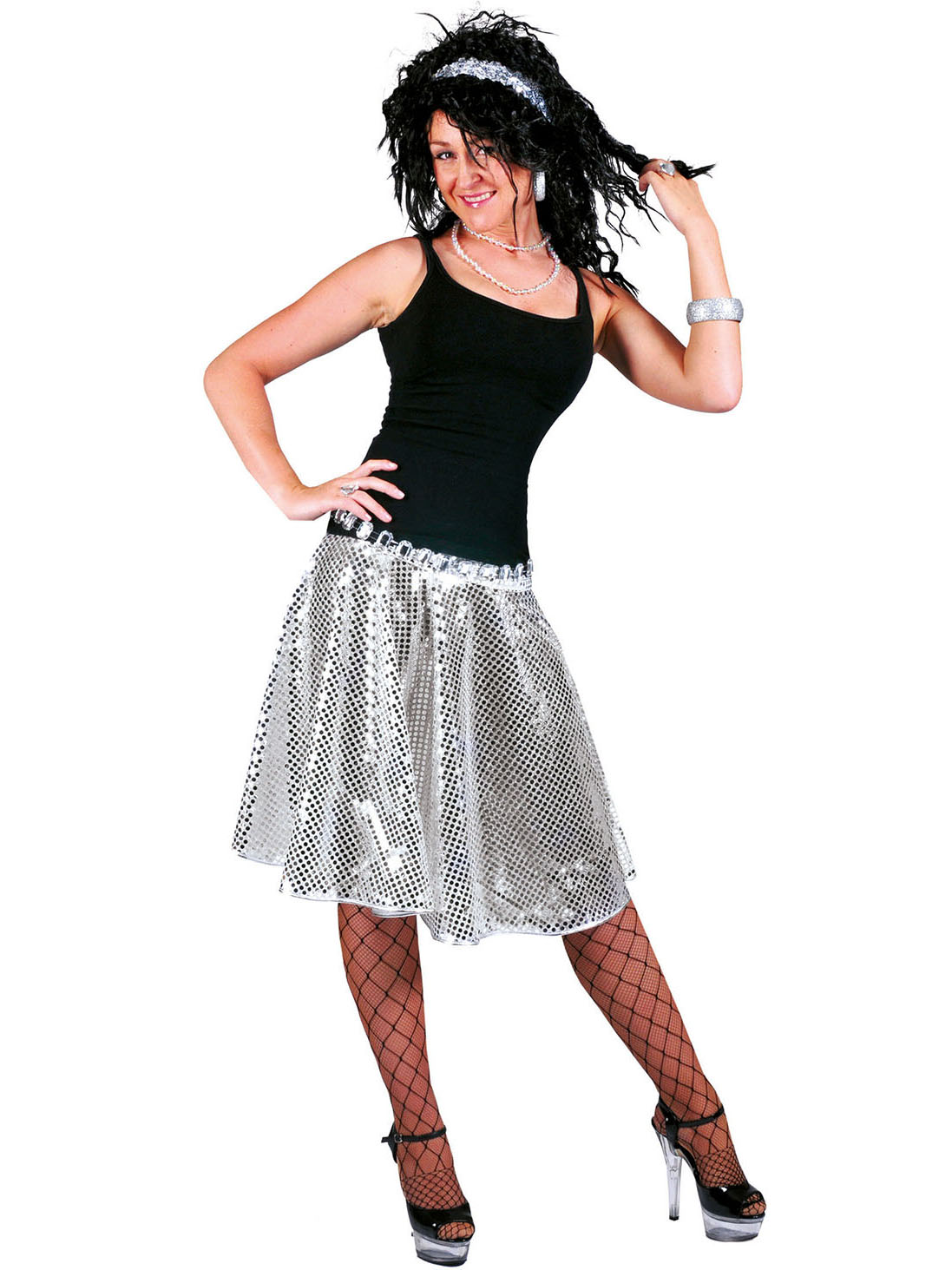 Jupe disco argent à sequins femme