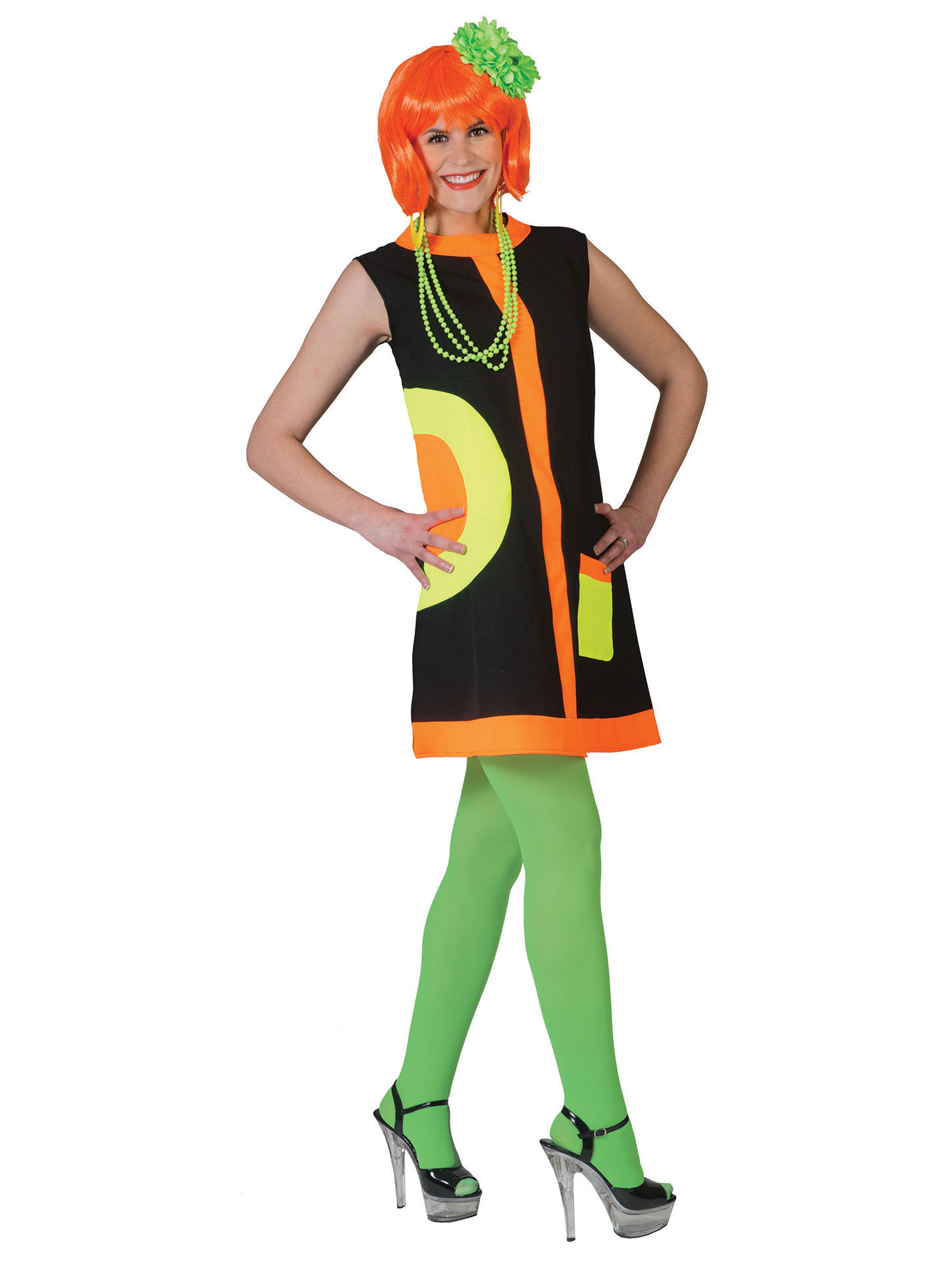 Déguisement sixities noir et fluo femme