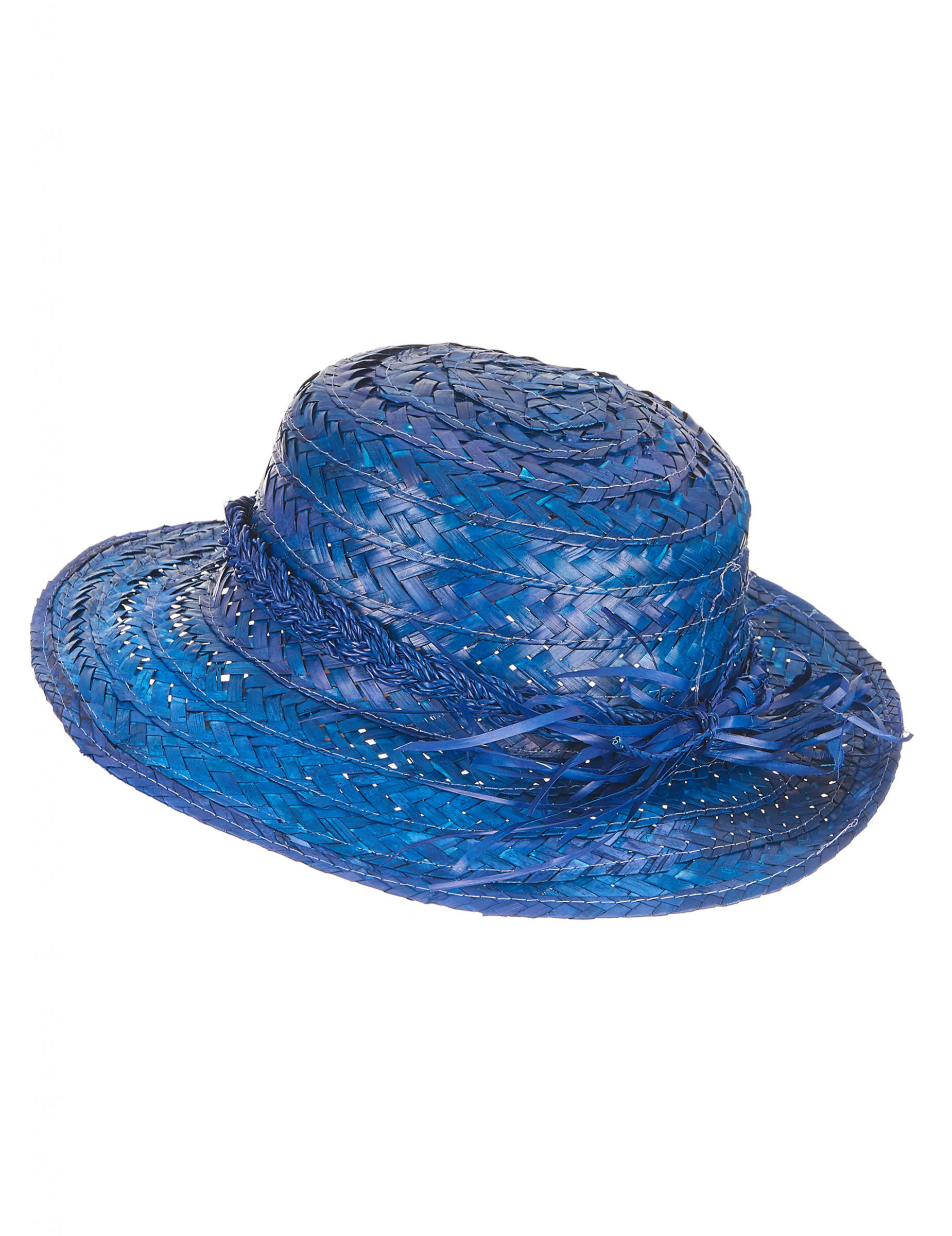 Chapeau de paille vintage bleu femme