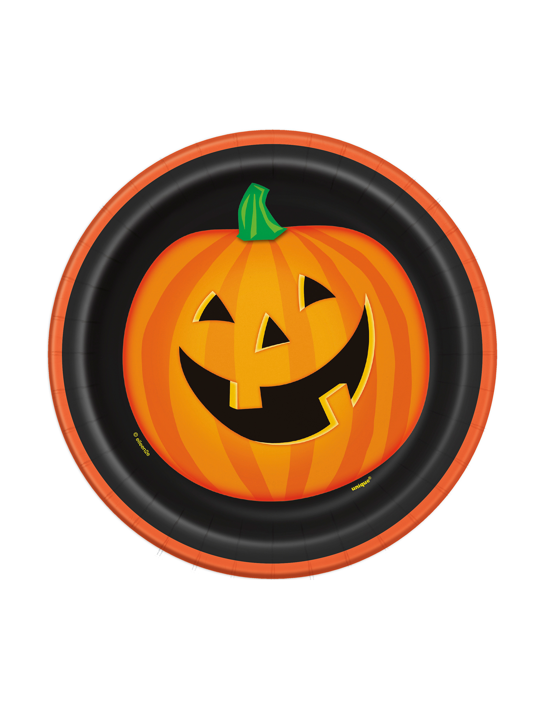 8 Petites assiettes en carton Citrouille souriante Halloween 18 cm