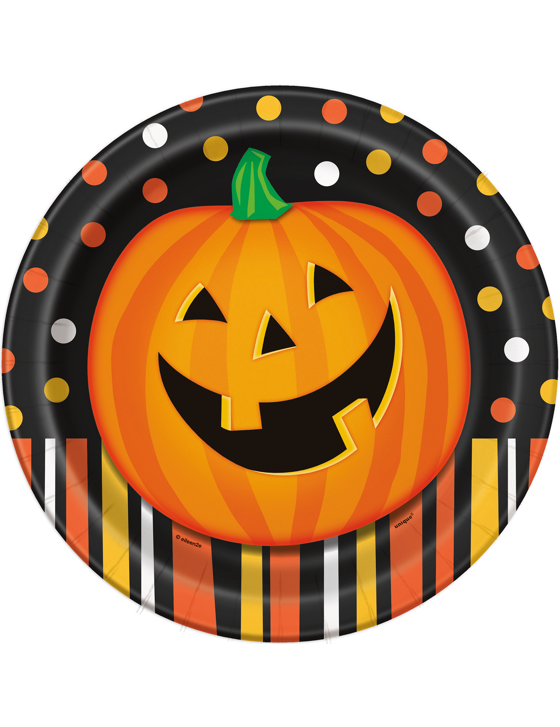 8 Assiettes en carton Citrouille souriante Halloween 23 cm
