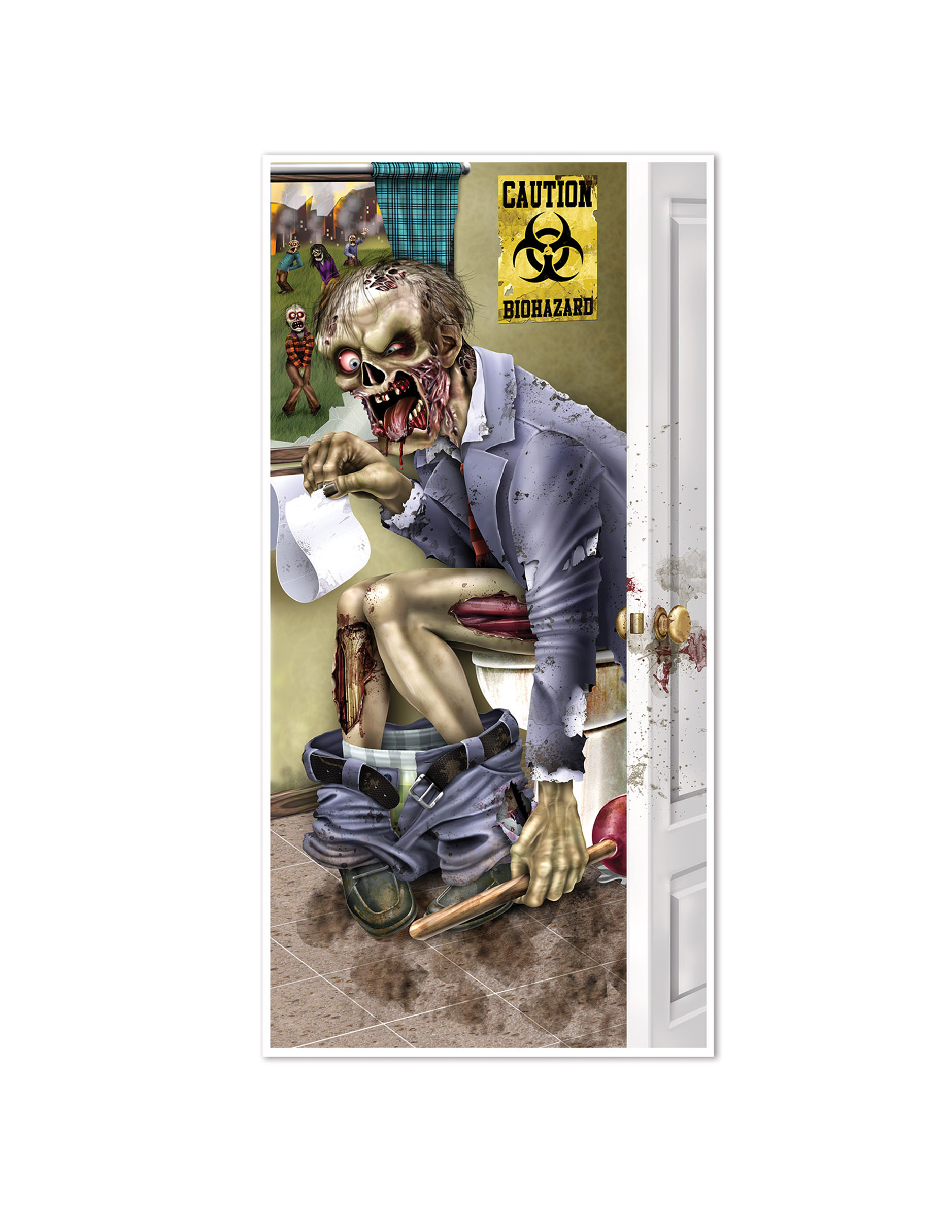 Décoration de porte zombie aux toilettes 76 x 152 cm