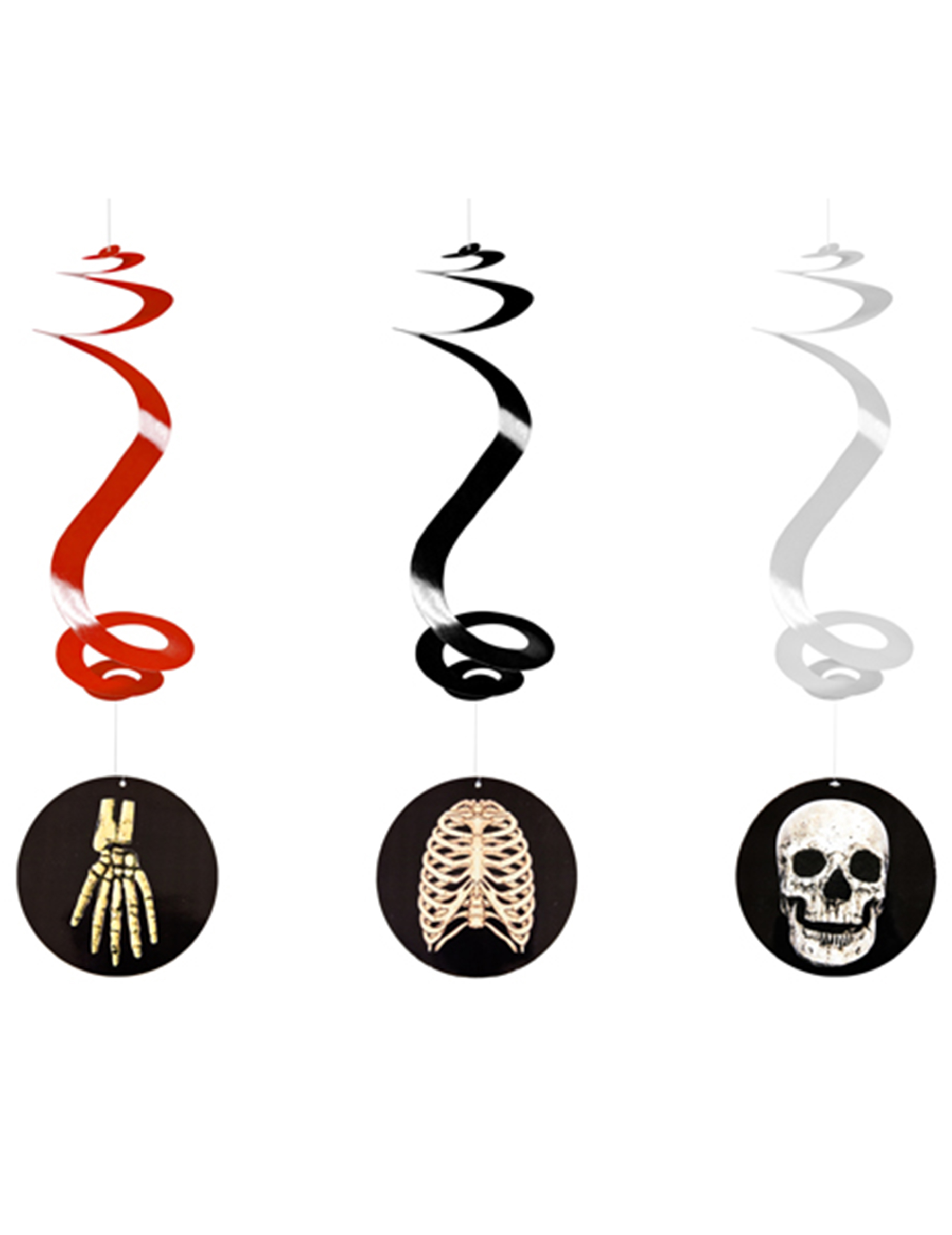 3 Suspensions spirale halloween squelette 60cm