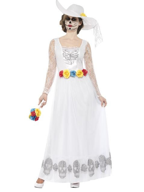 Déguisement mariée robe longue blanche femme Dia de los muertos