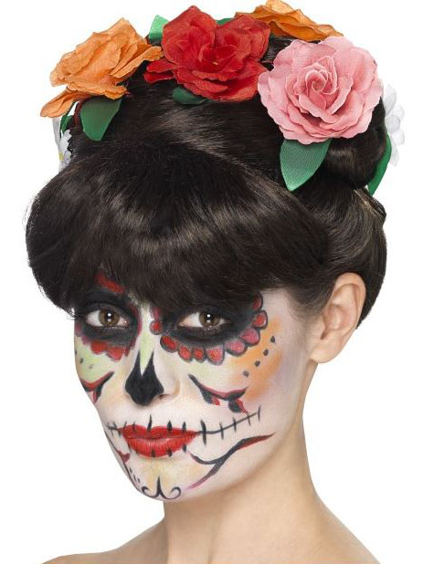 Perruque avec roses femme Dia de los muertos