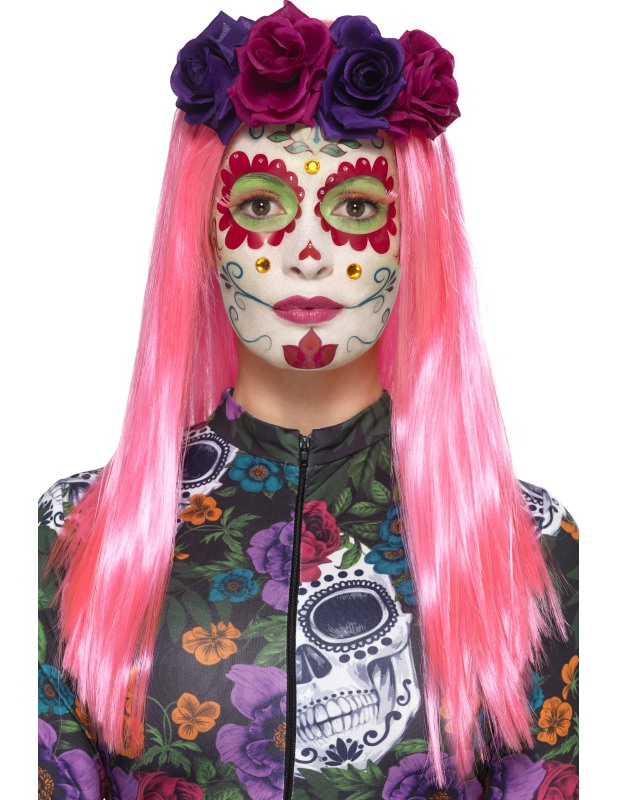 Kit maquillage coloré aux faux cils et bijoux femme Dia de los muertos