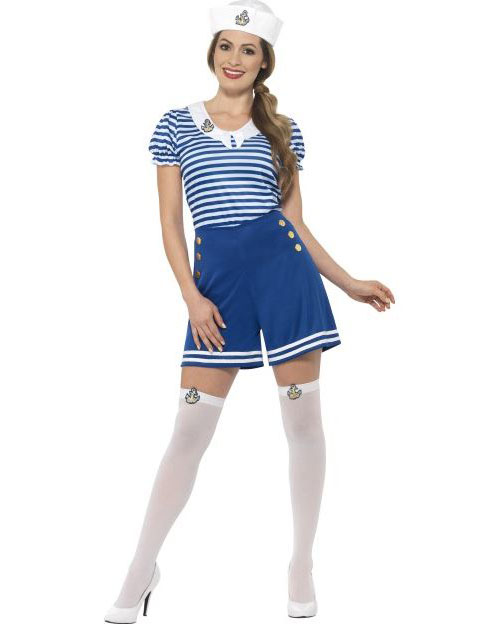 Déguisement marin bleu en short femme