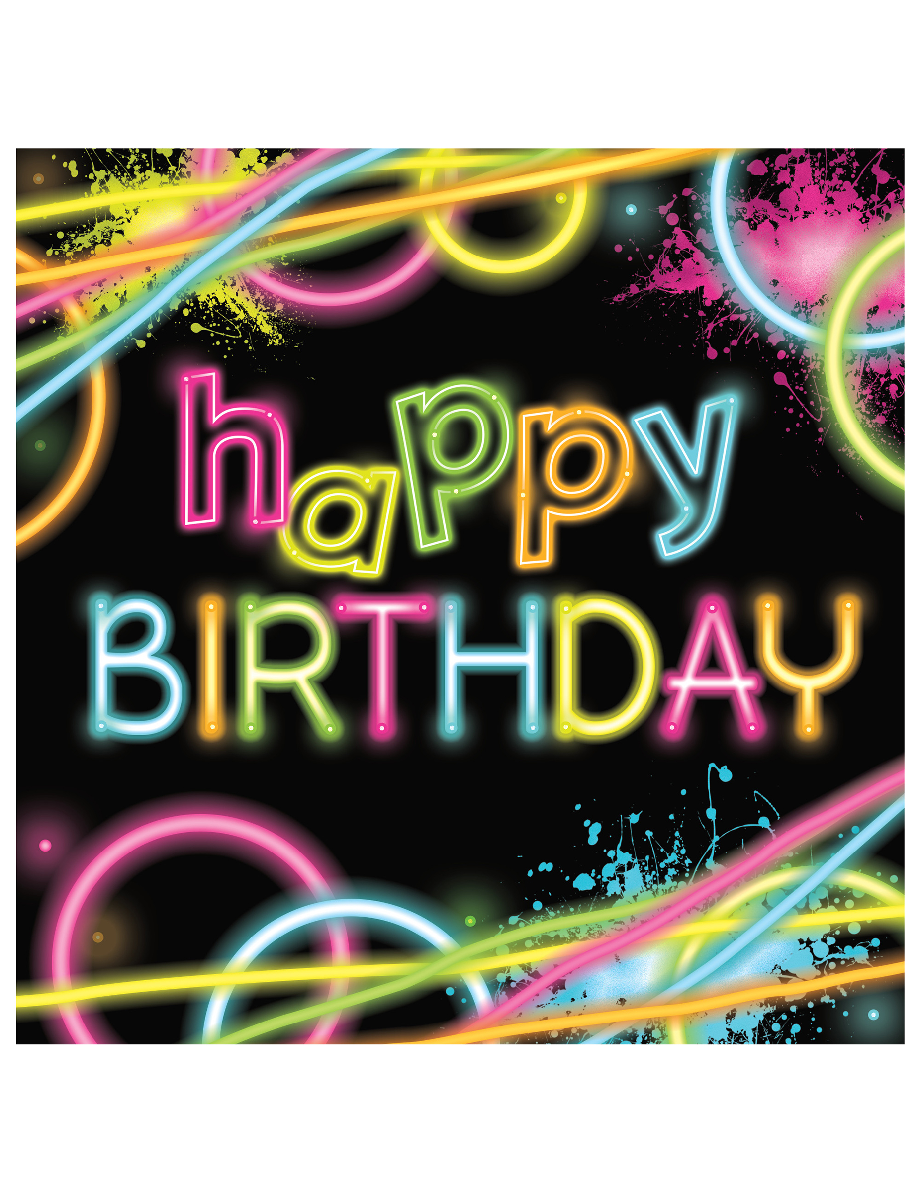 16 Petites serviettes en papier Happy birthday glow party 16 x 16 cm