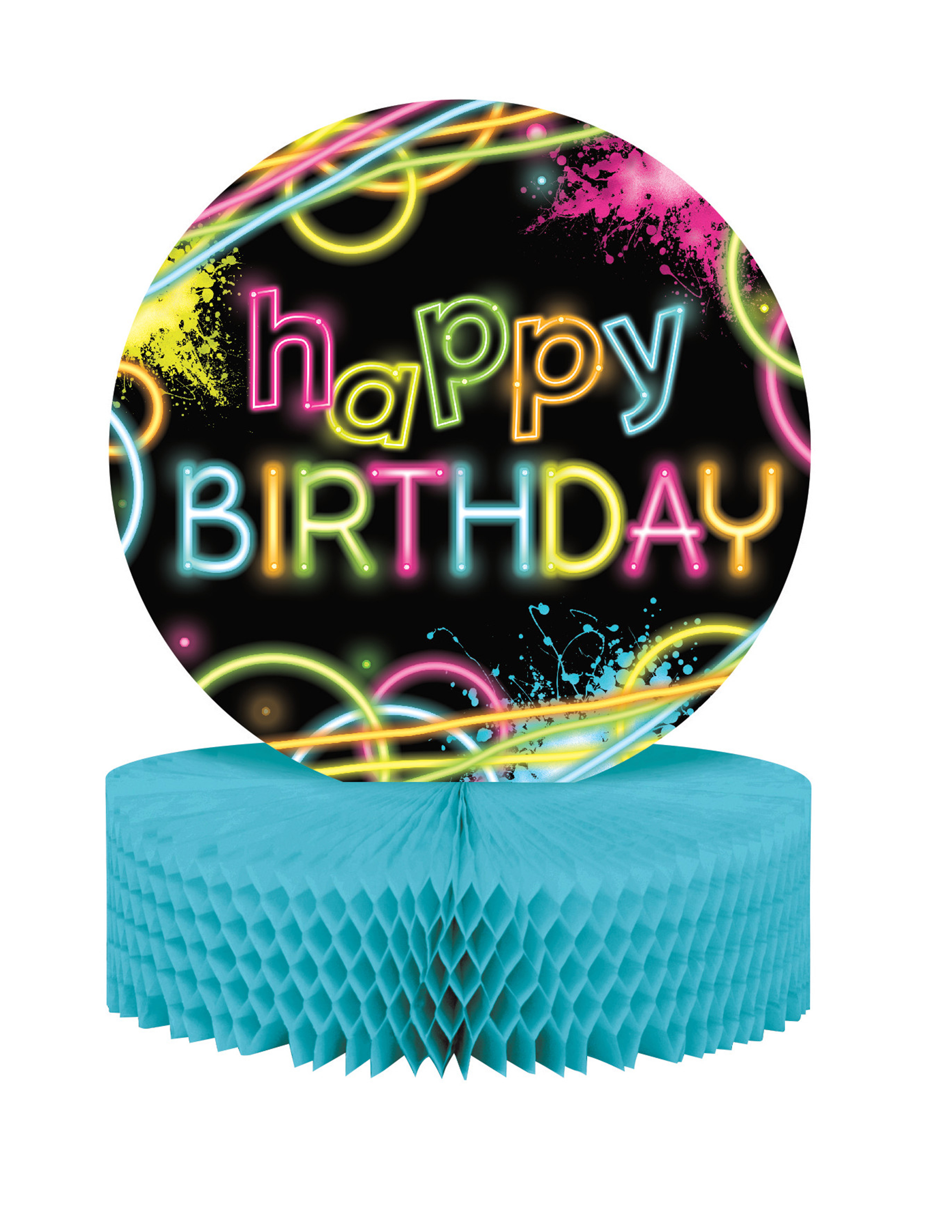 Centre de table en papier alvéolé happy birthday Glow Party 23 x 30 cm