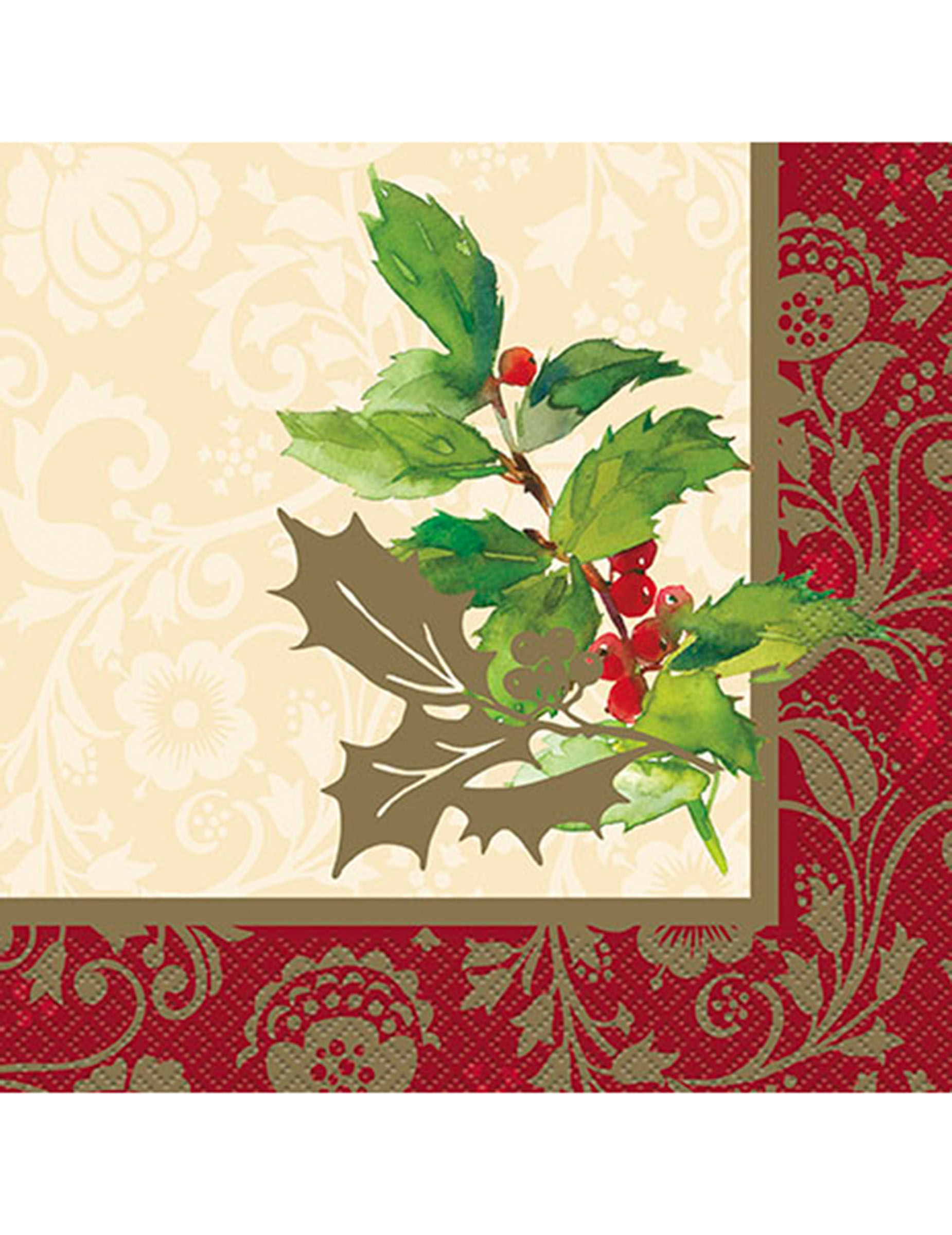 16 serviettes en papier Houx de Noël 33 X 33 cm