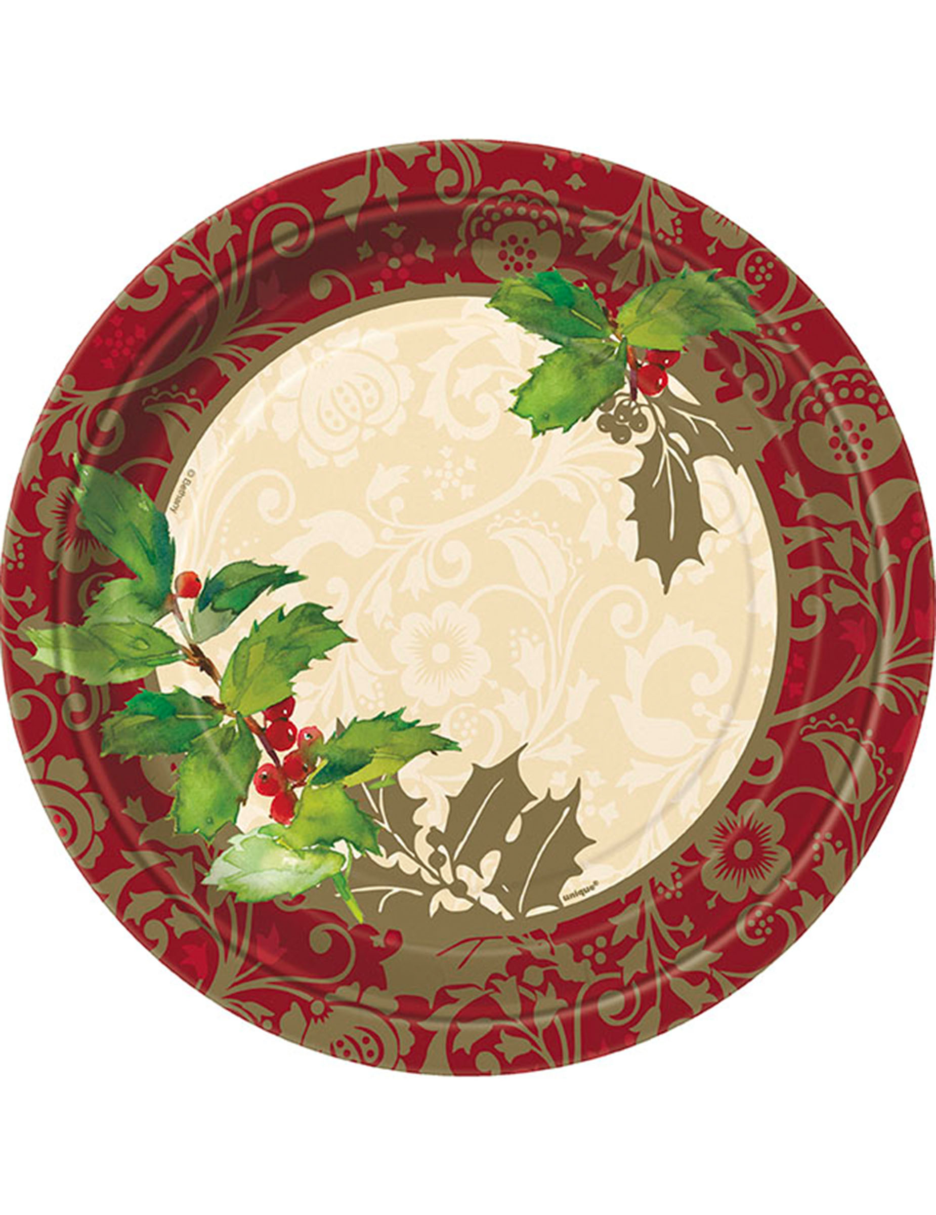 8 assiettes en carton Houx de Noël 23 cm
