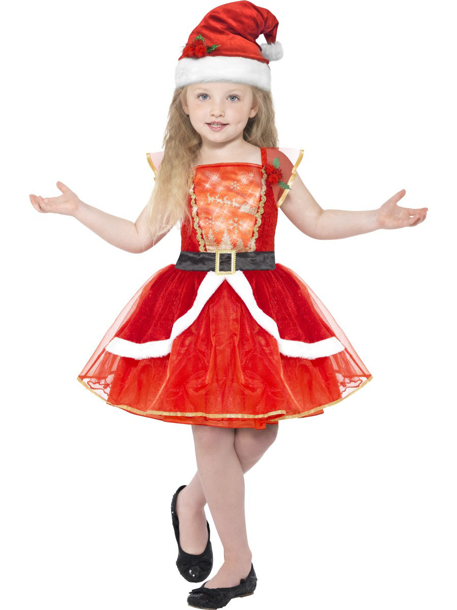 Déguisement robe rouge lumineuse avec chapeau fille Noël