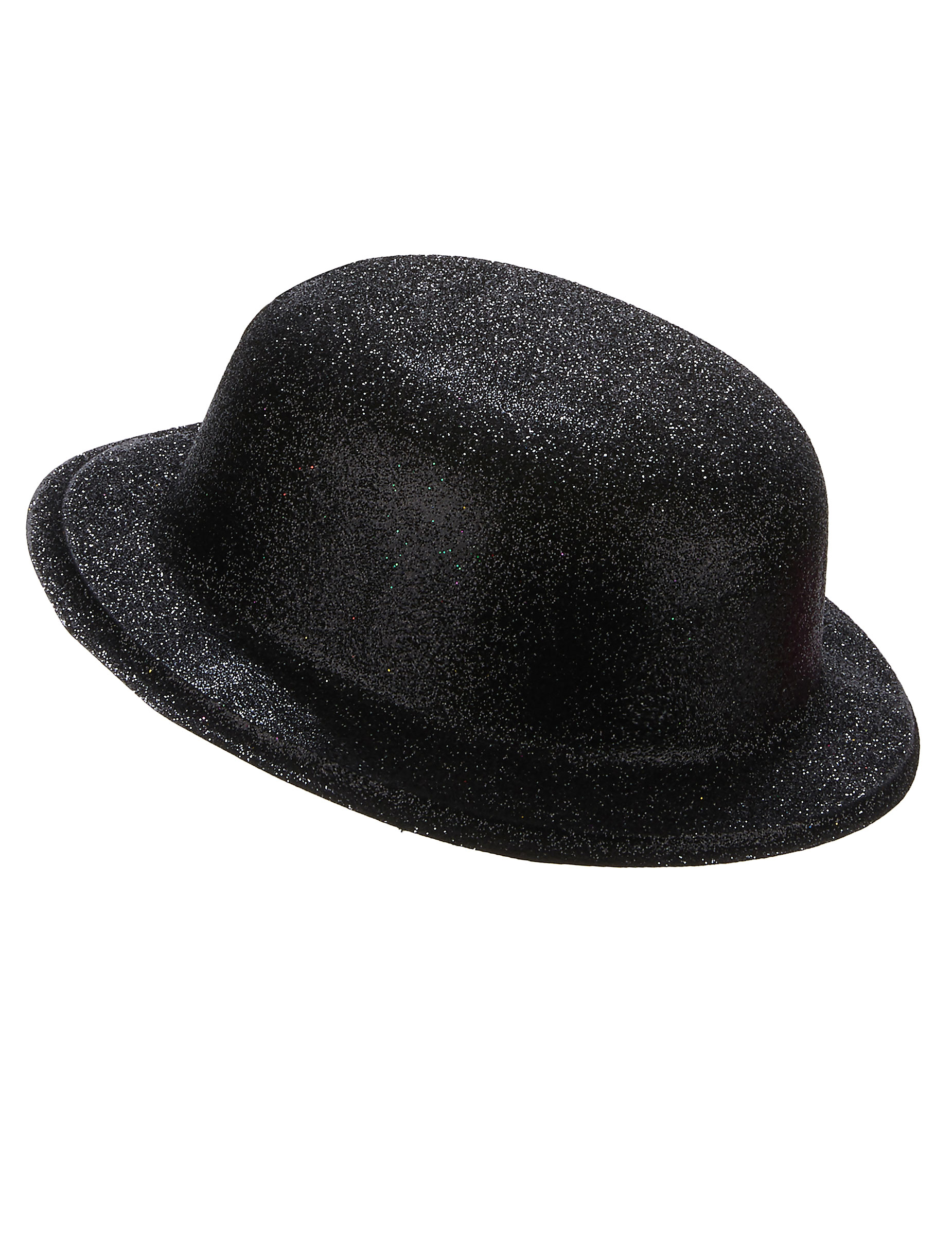 Chapeau melon plastique pailleté noir adulte