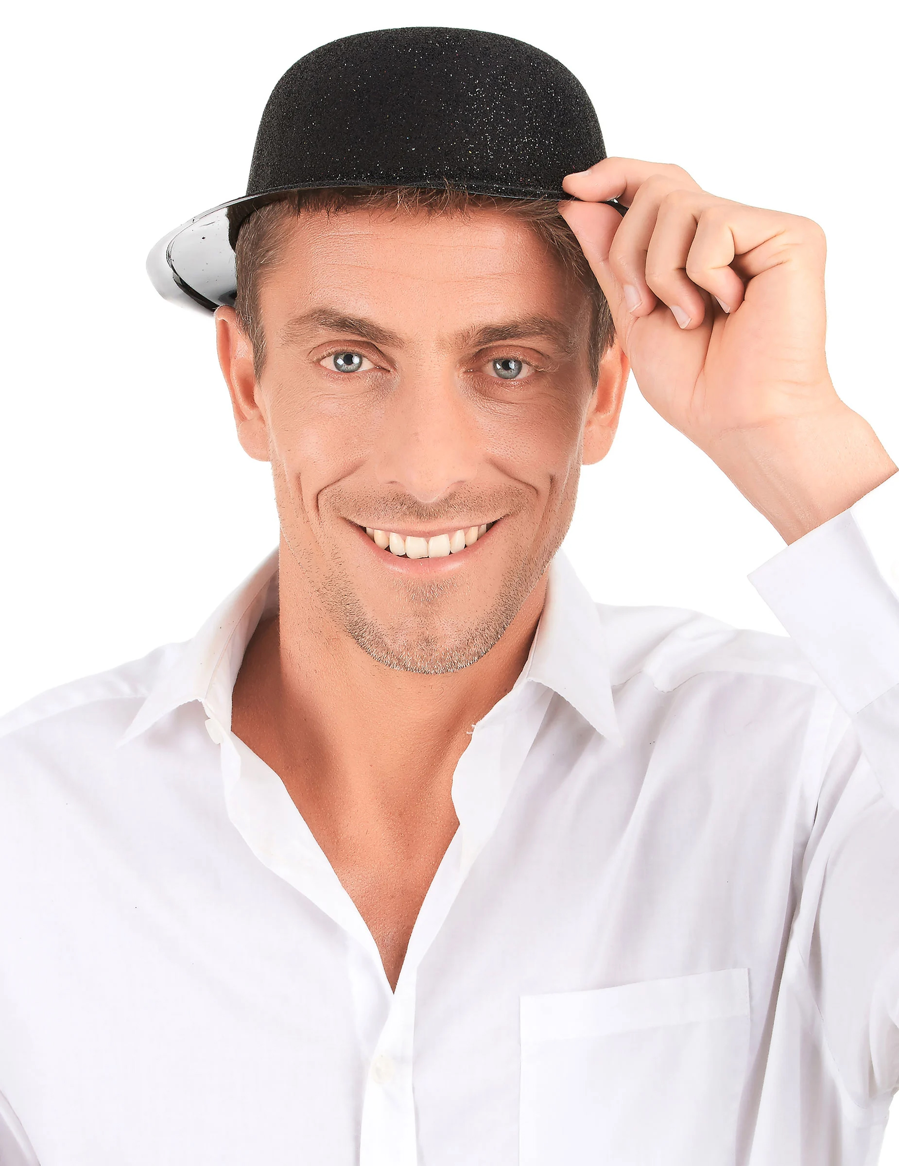 Chapeau melon plastique pailleté noir adulte