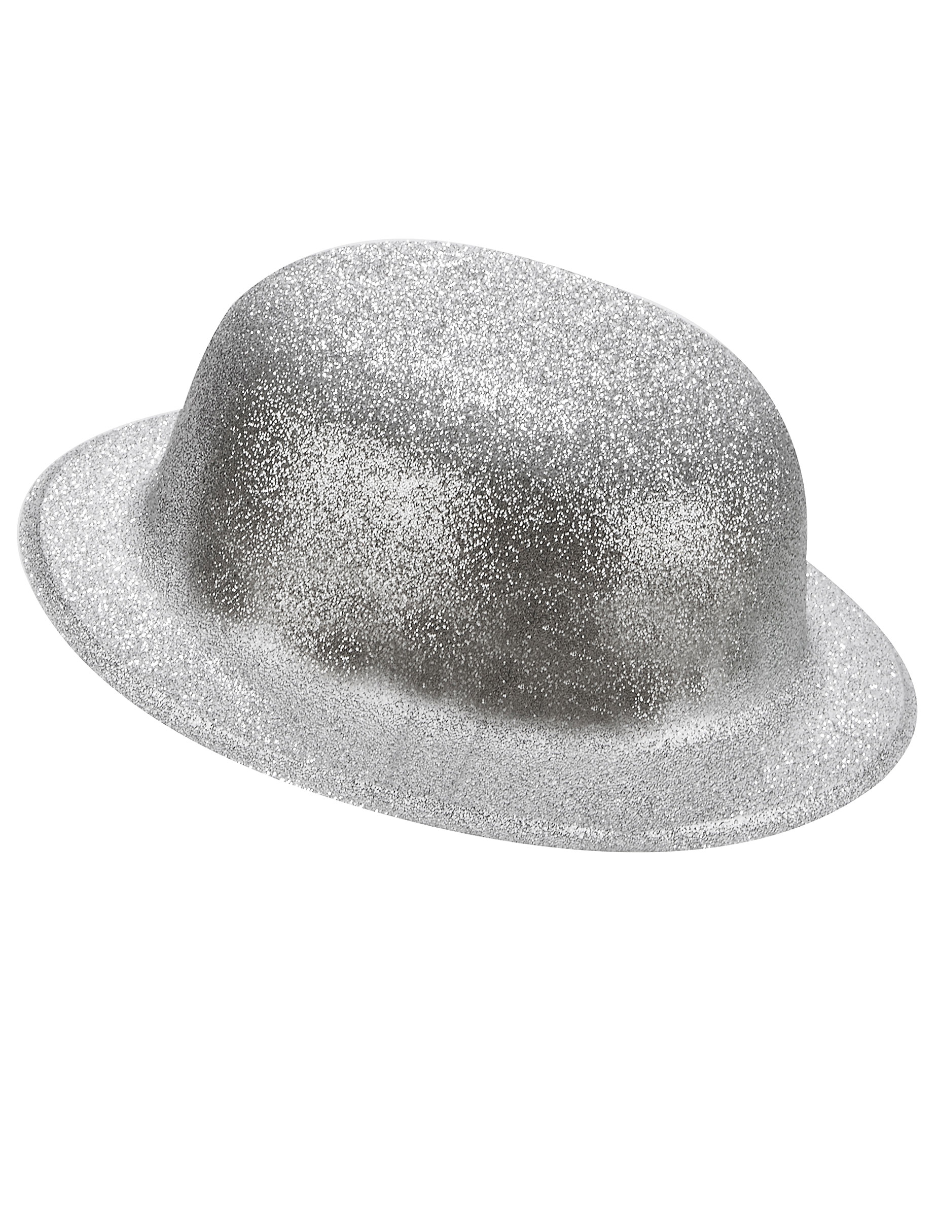 Chapeau melon plastique pailleté argent adulte