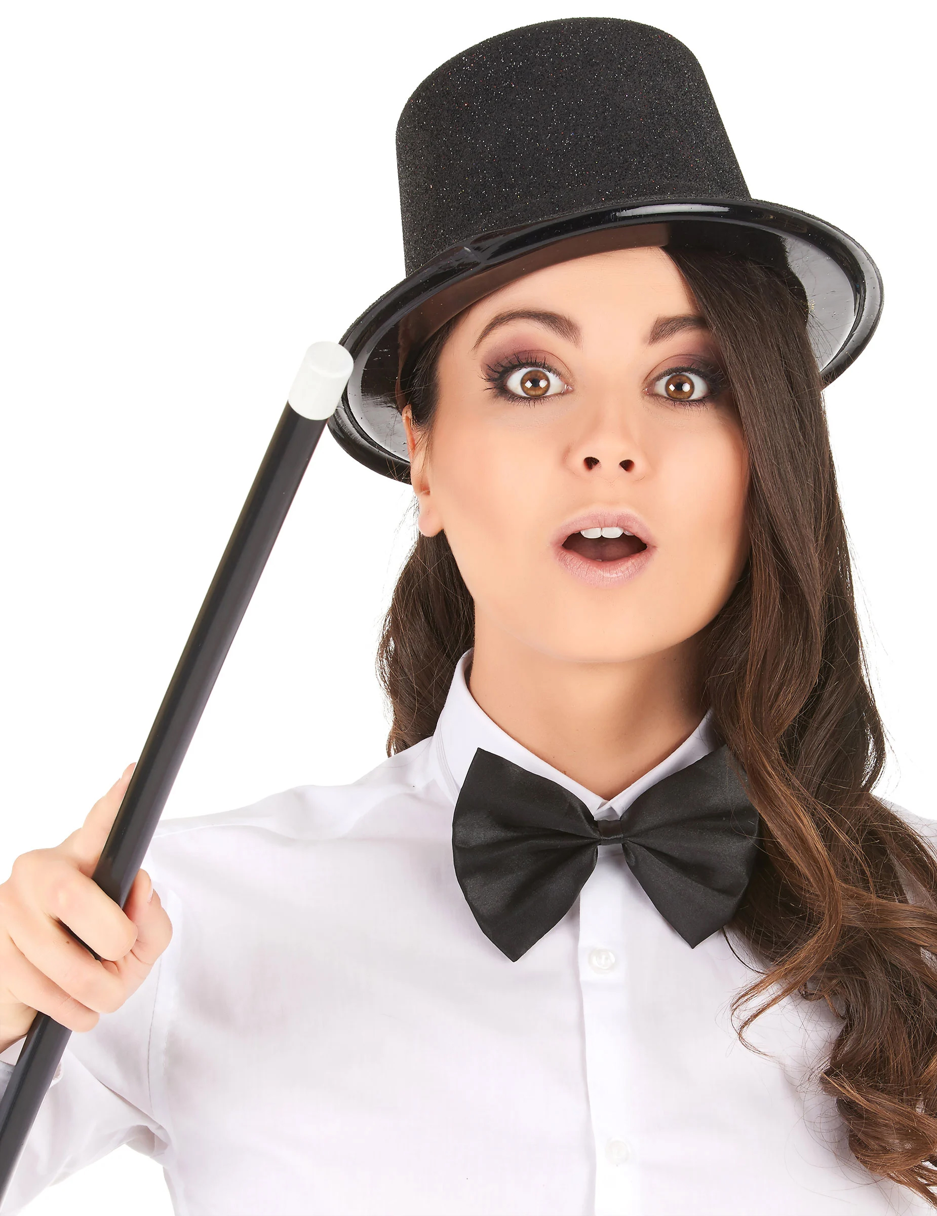 Chapeau haut de forme plastique pailleté noir adulte