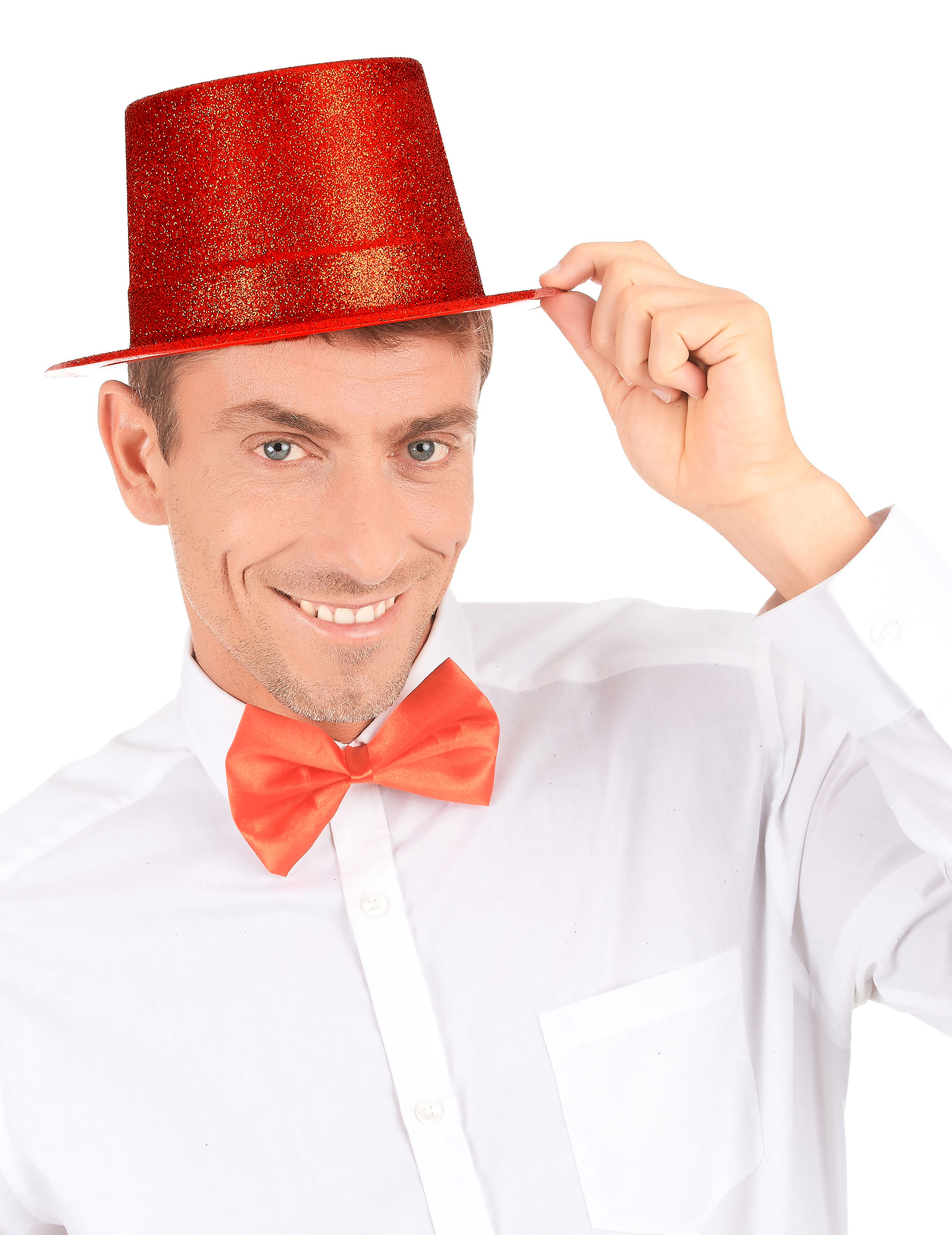 Chapeau haut de forme plastique pailleté rouge adulte