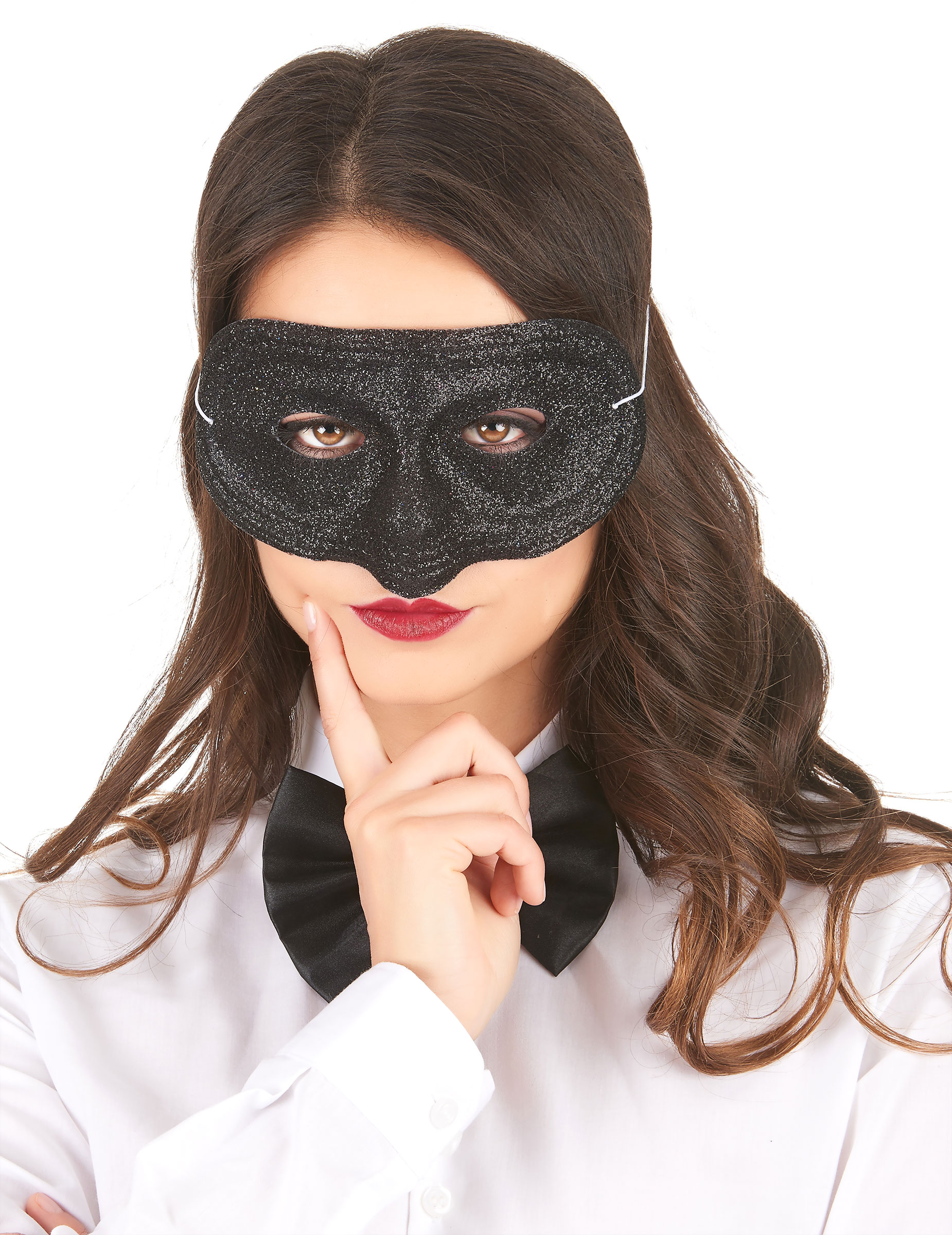 Loup plastique pailleté noir adulte
