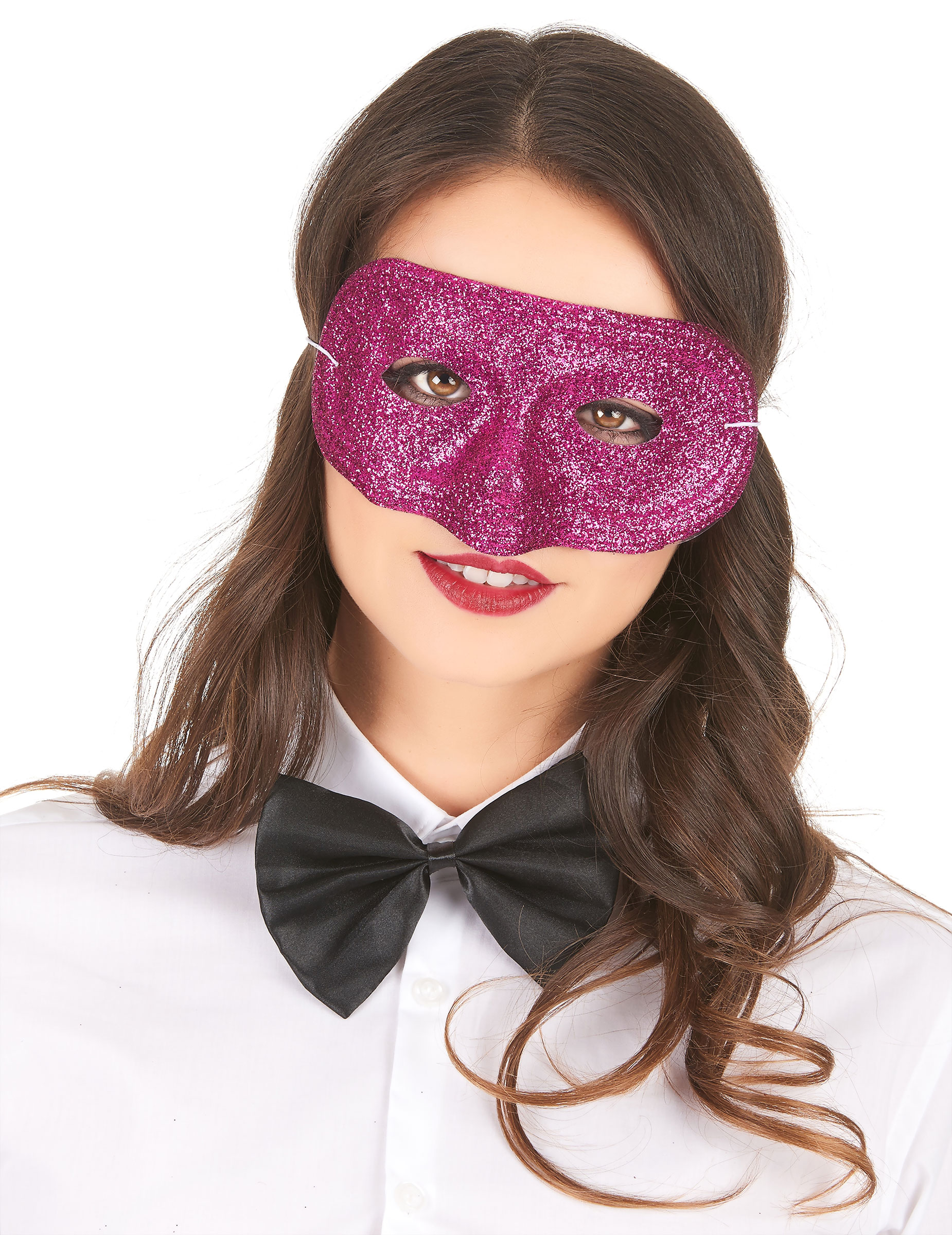 Loup plastique pailleté rose adulte