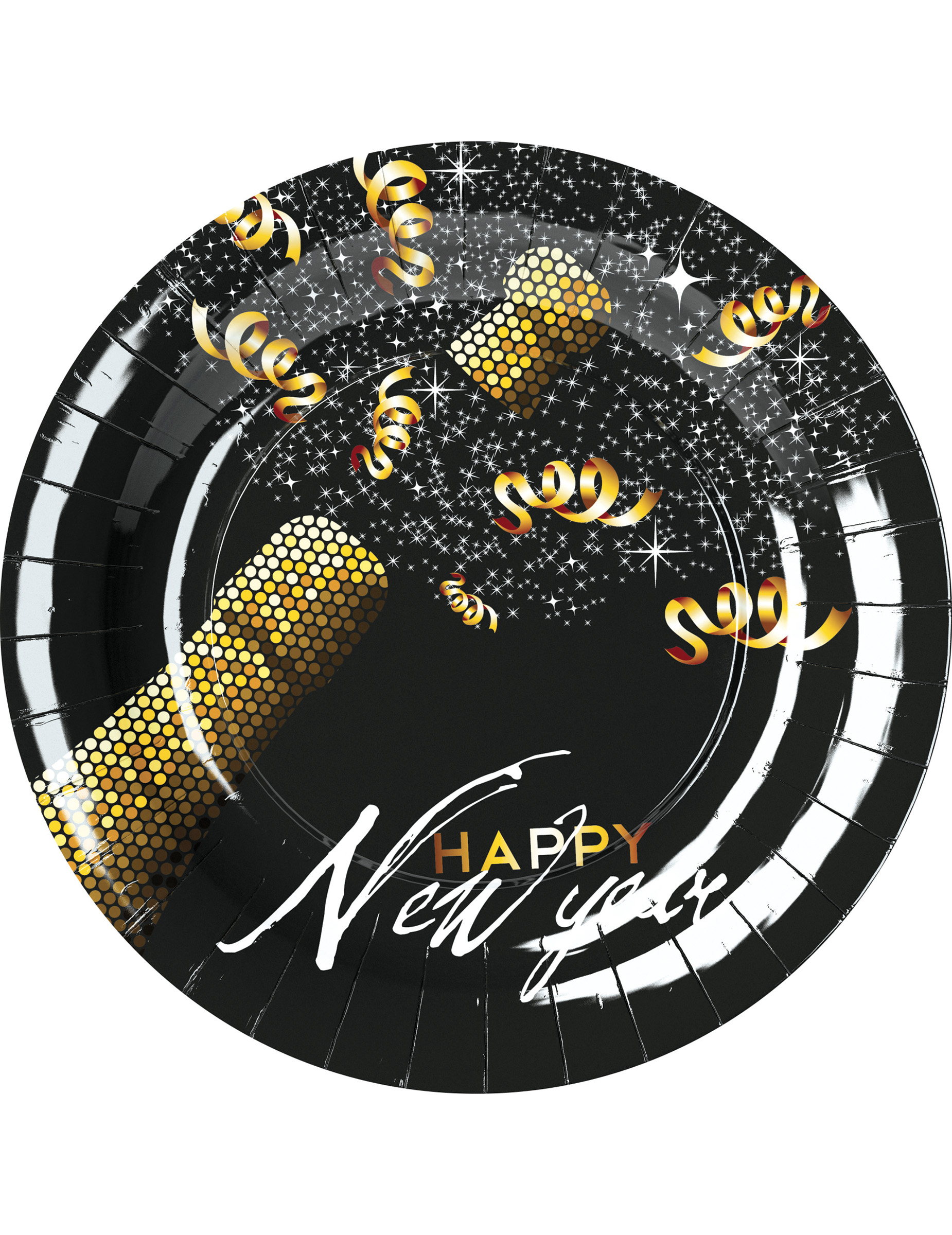 8 Assiettes Happy New Year or et noir 23 cm