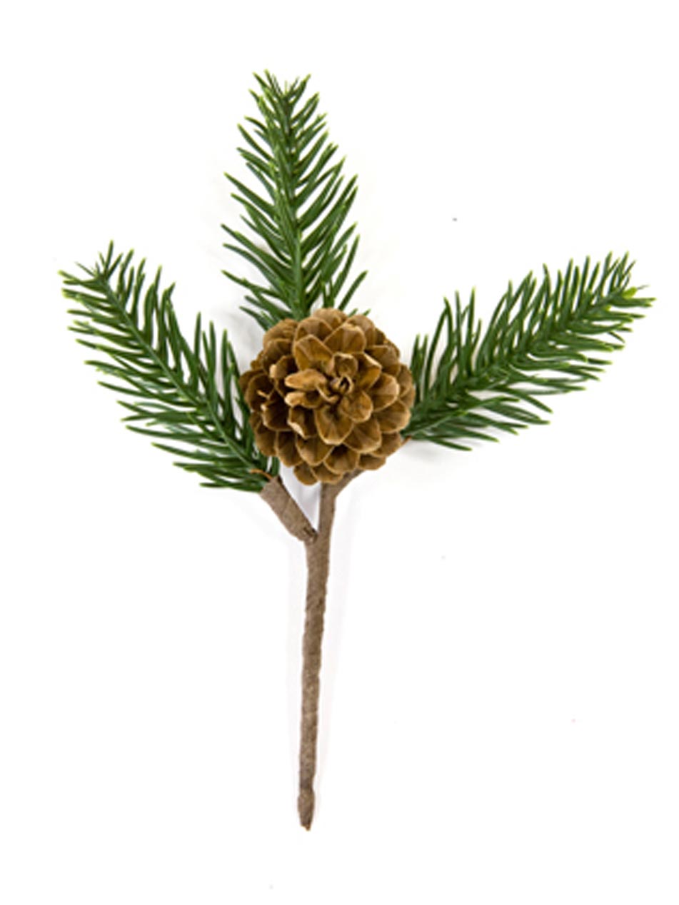 Décoration branche de sapin avec pomme de pin 15 cm