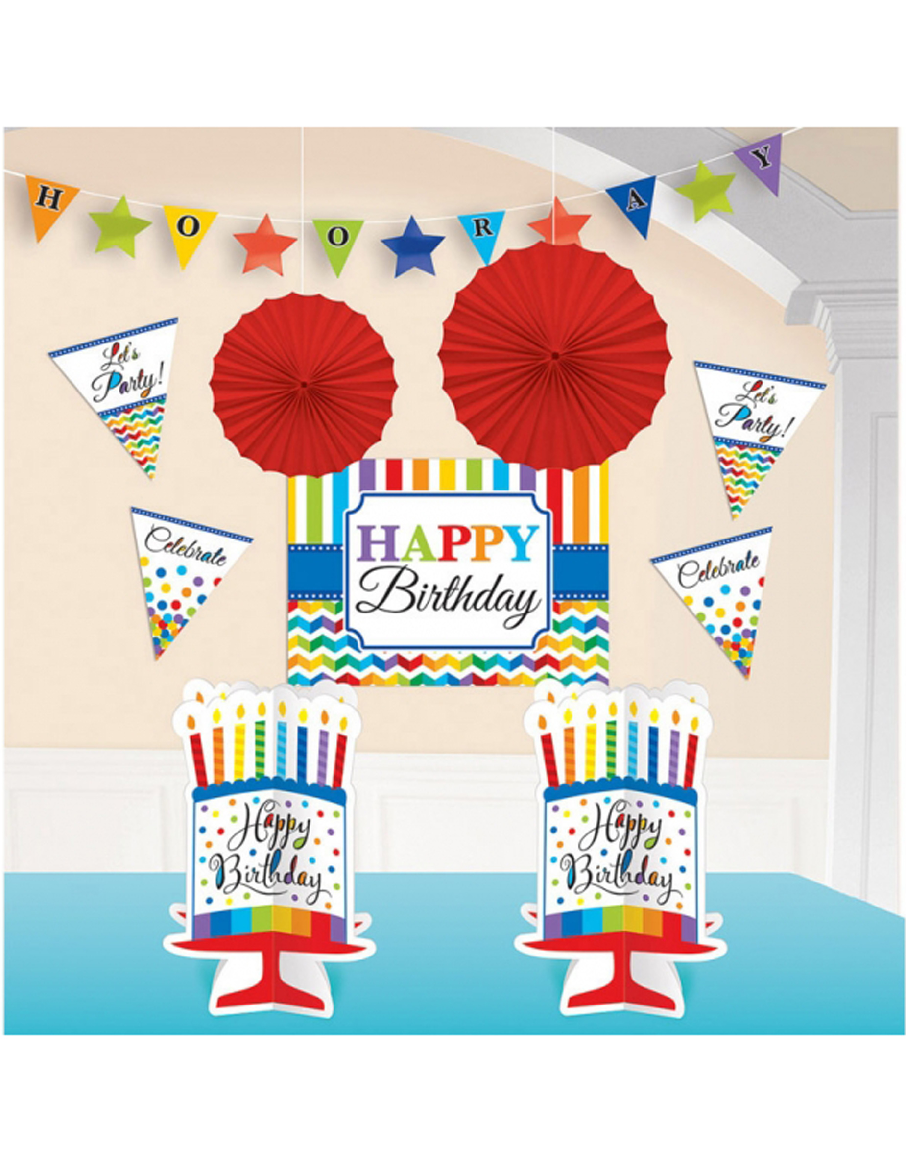 Kit de 10 décorations multicolores Happy Birthday