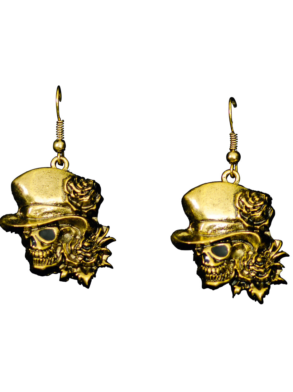 Boucles d'oreilles dorées tête de mort gothique adulte
