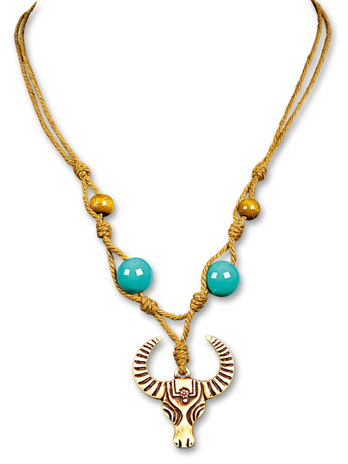 Collier tête de bison indien adulte
