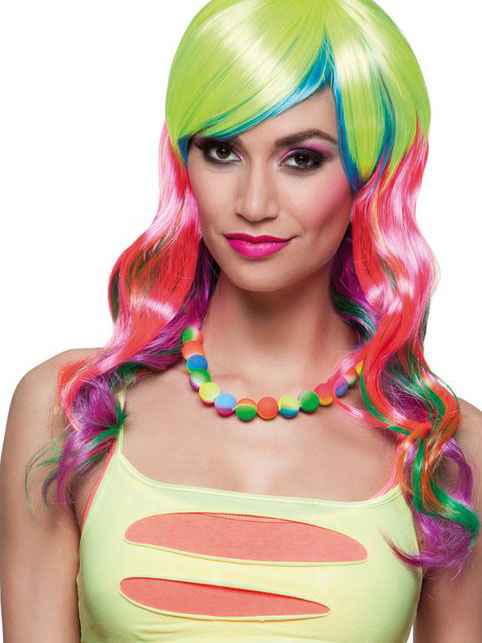 Collier perles multicolores fluo femme