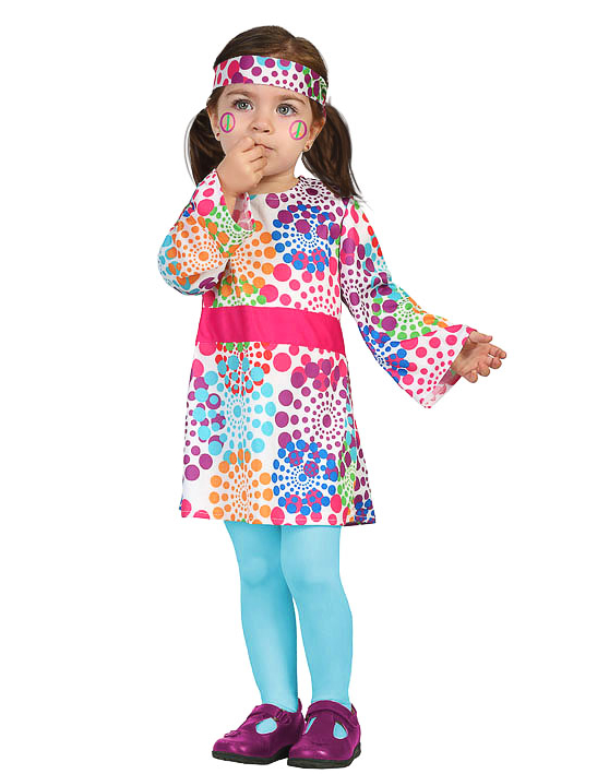 Déguisement hippie robe multicolore à pois bébé
