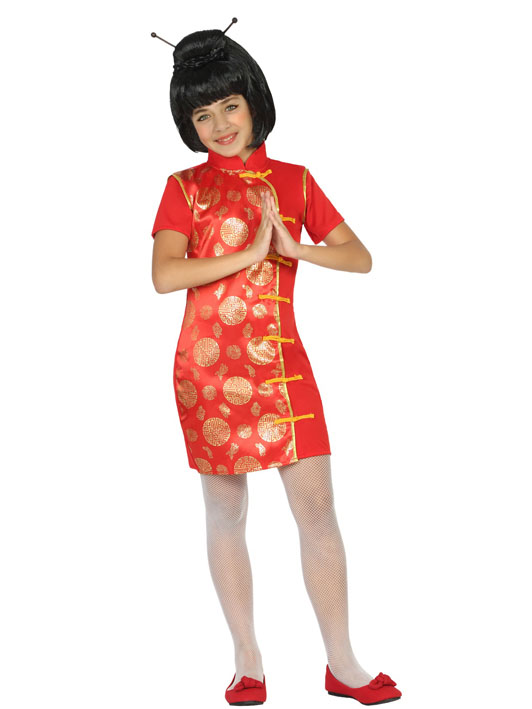 Déguisement robe chinoise rouge et doré fille