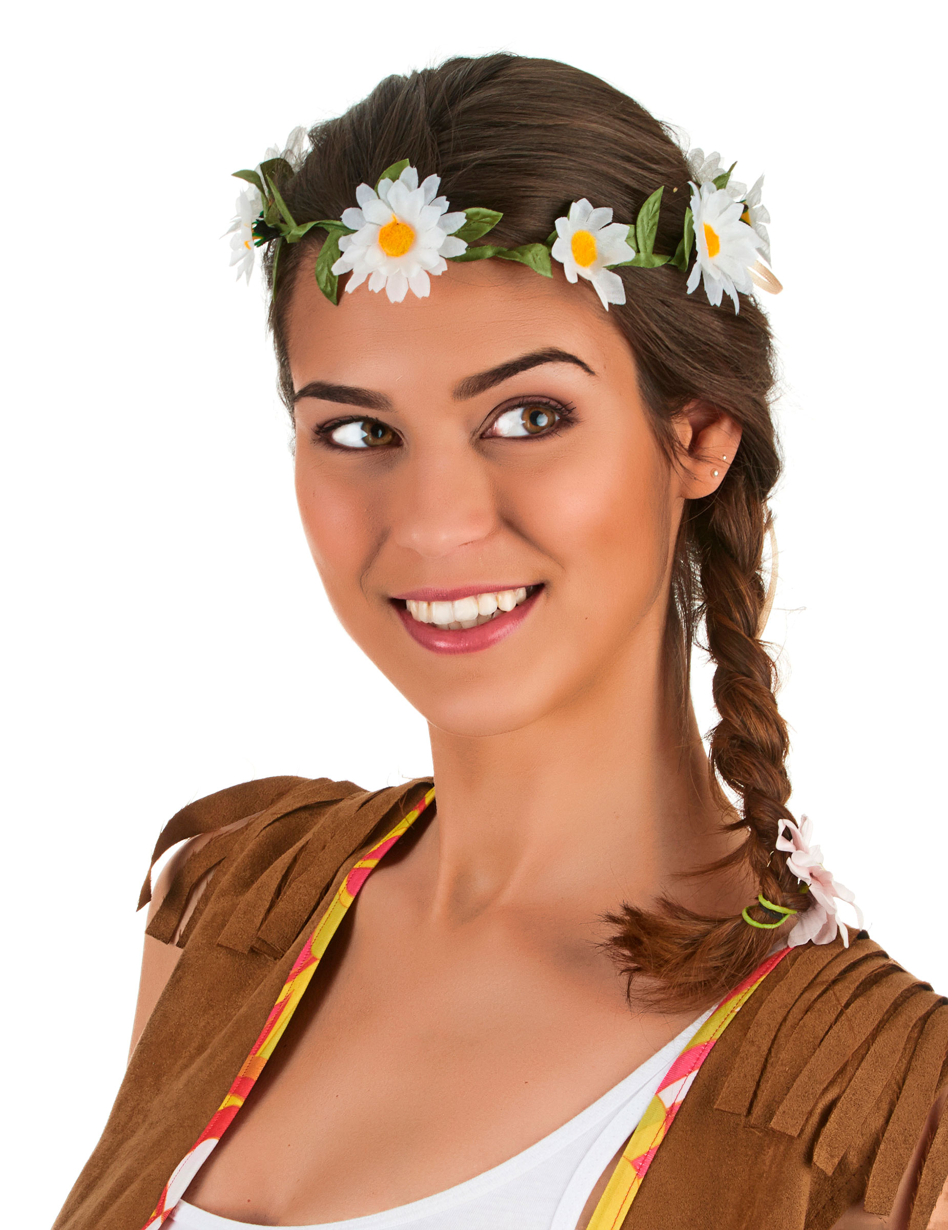Couronne de fleurs pâquerettes blanches adulte