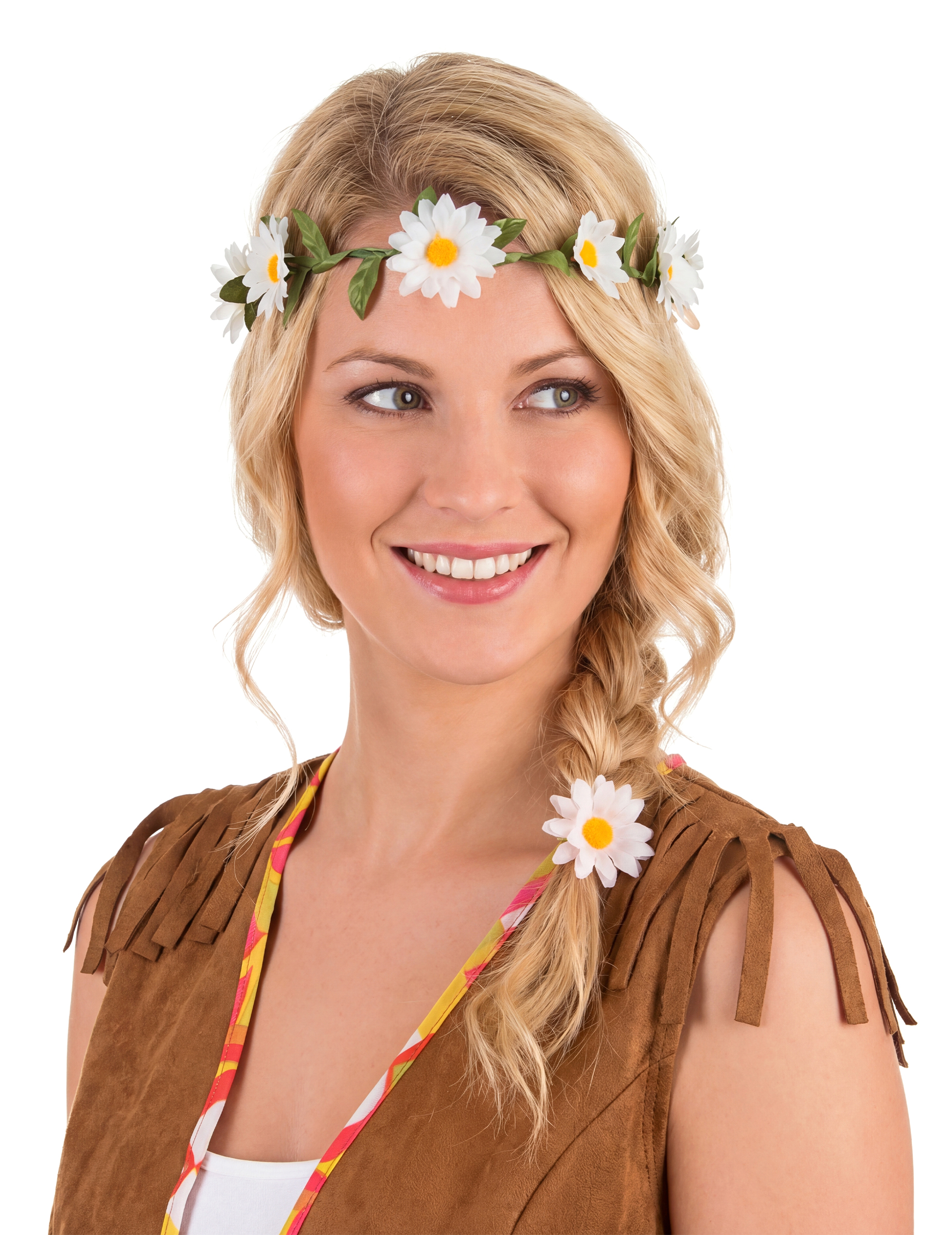 Couronne de fleurs pâquerettes blanches adulte