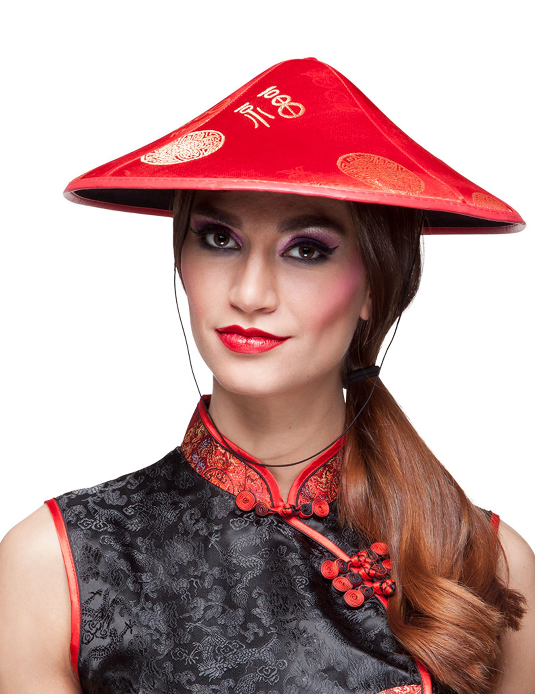 Chapeau chinois rouge adulte