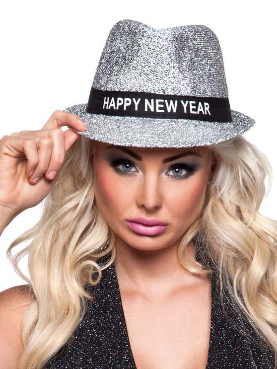 Chapeau borsalino brillant Happy new year adulte