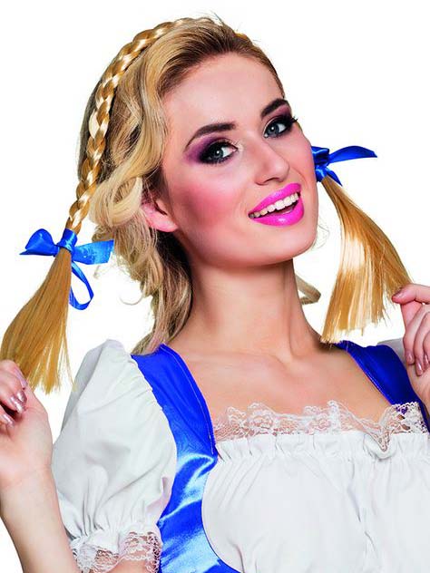 Serre-tête nattes avec noeuds bleus adulte