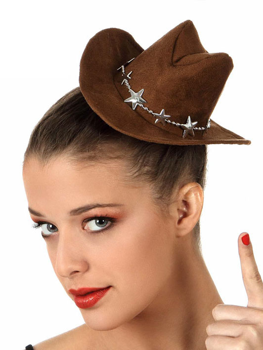 Mini chapeau cowboy marron femme